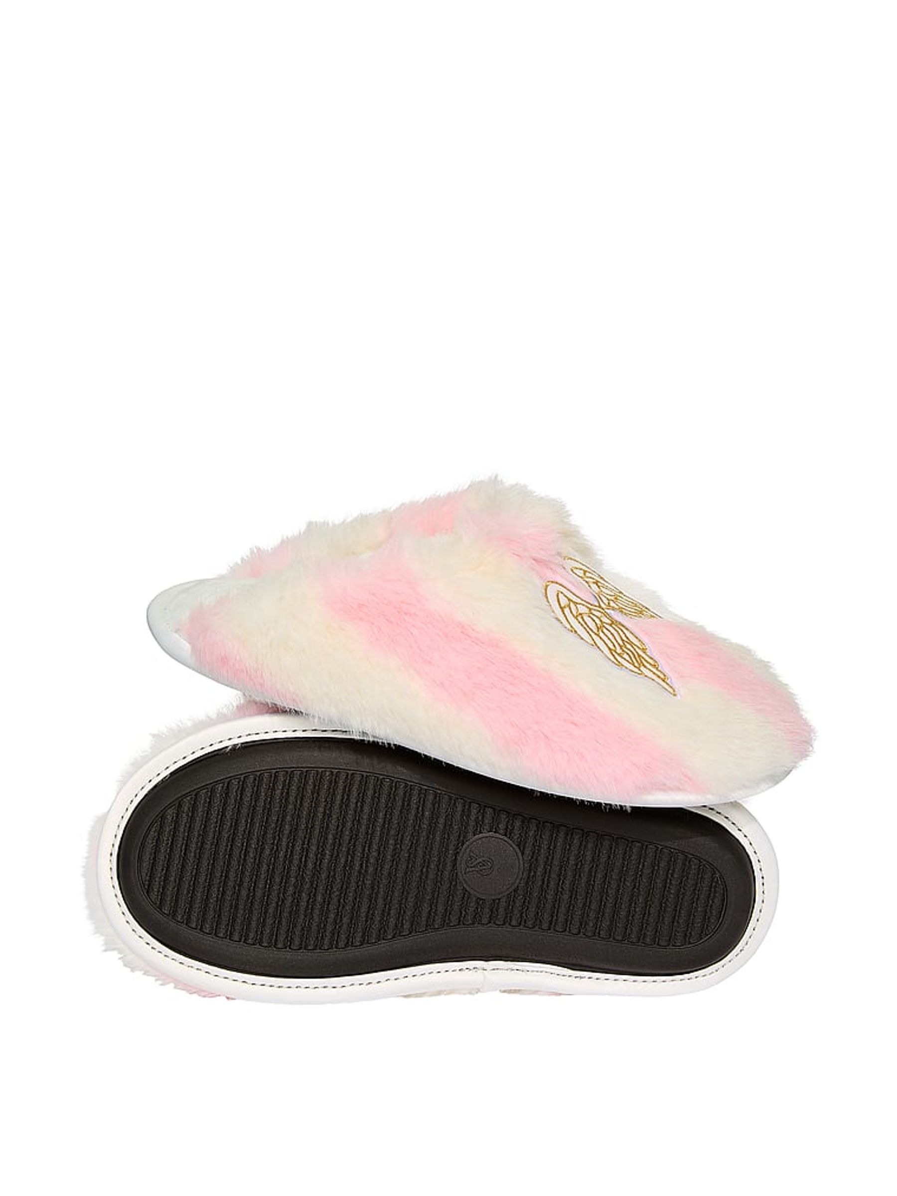 Pink Iconic Stripe Closed Toe Faux Fur Slippers - Image 2 of 2
