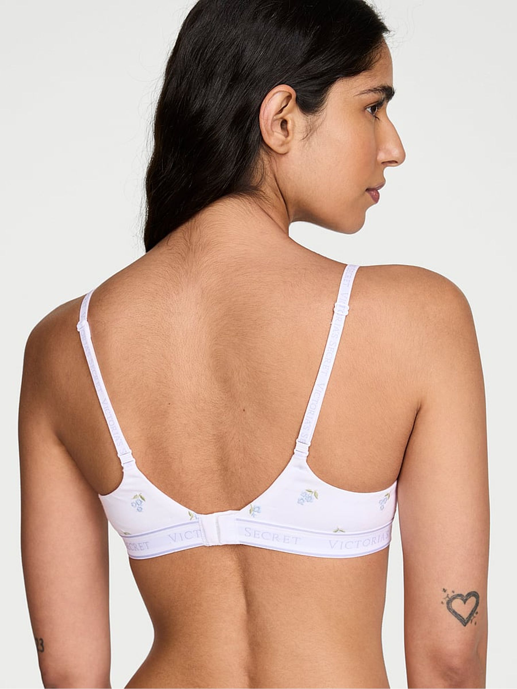 White Floral Lightly Lined Demi Cotton Logo Embroidered Bra - Image 2 of 3
