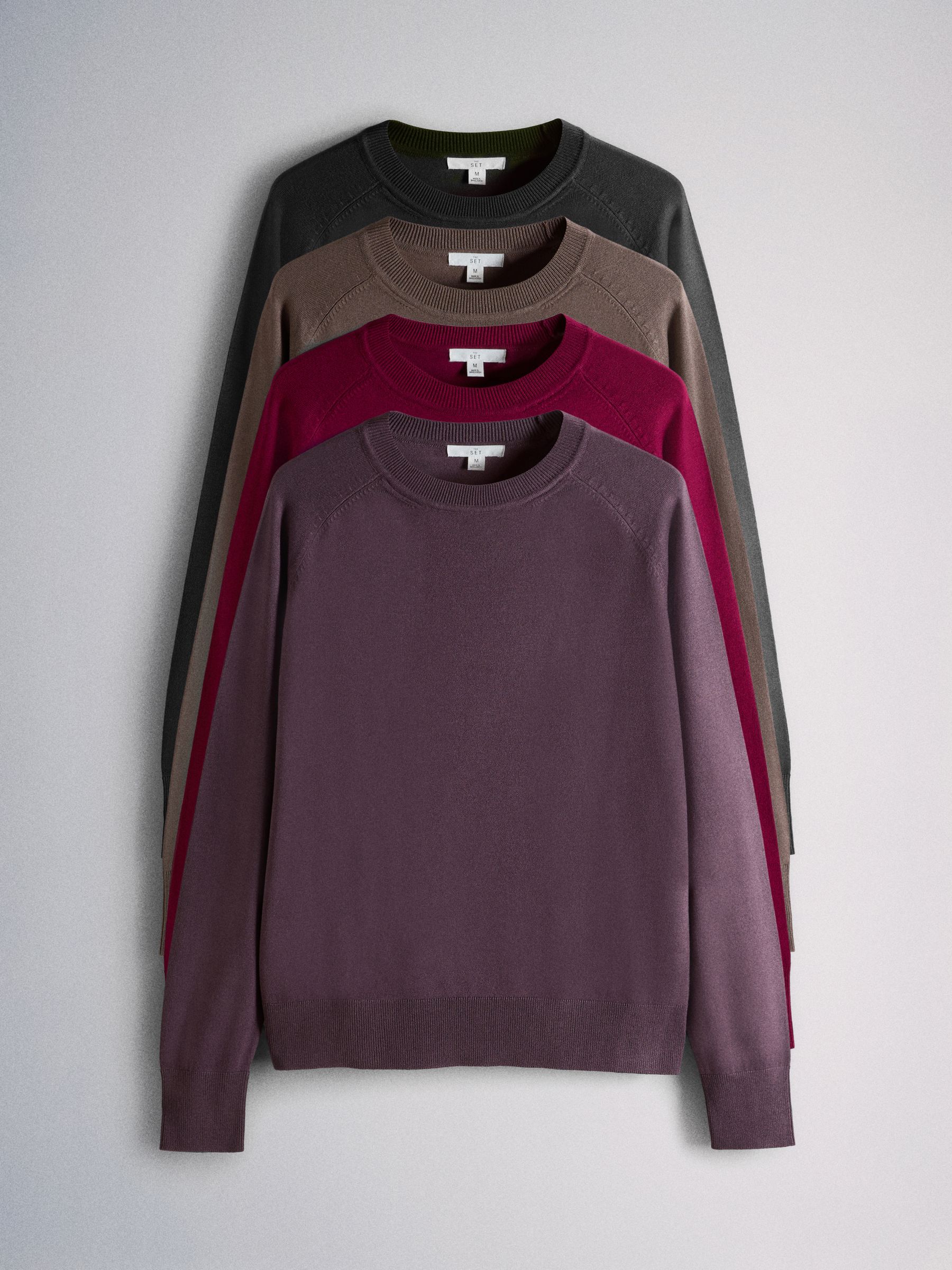 4 Pack Fine Knitted Crew Neck Jumpers Dark Navy/Plum/Purple/Taupe Brown - Image 1 of 6