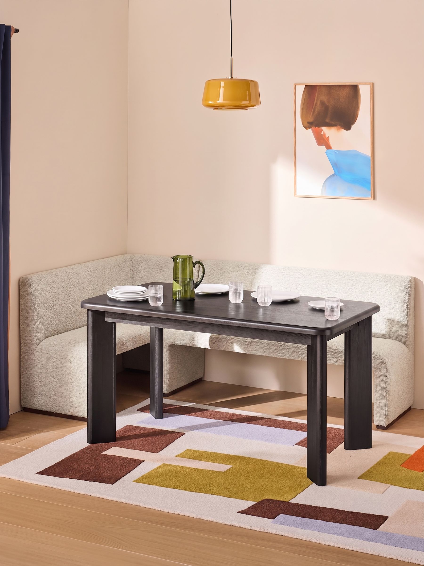 Left Hand Corner Corner Bench and Dining Table in Off White Pax Boucle - Image 3 of 6