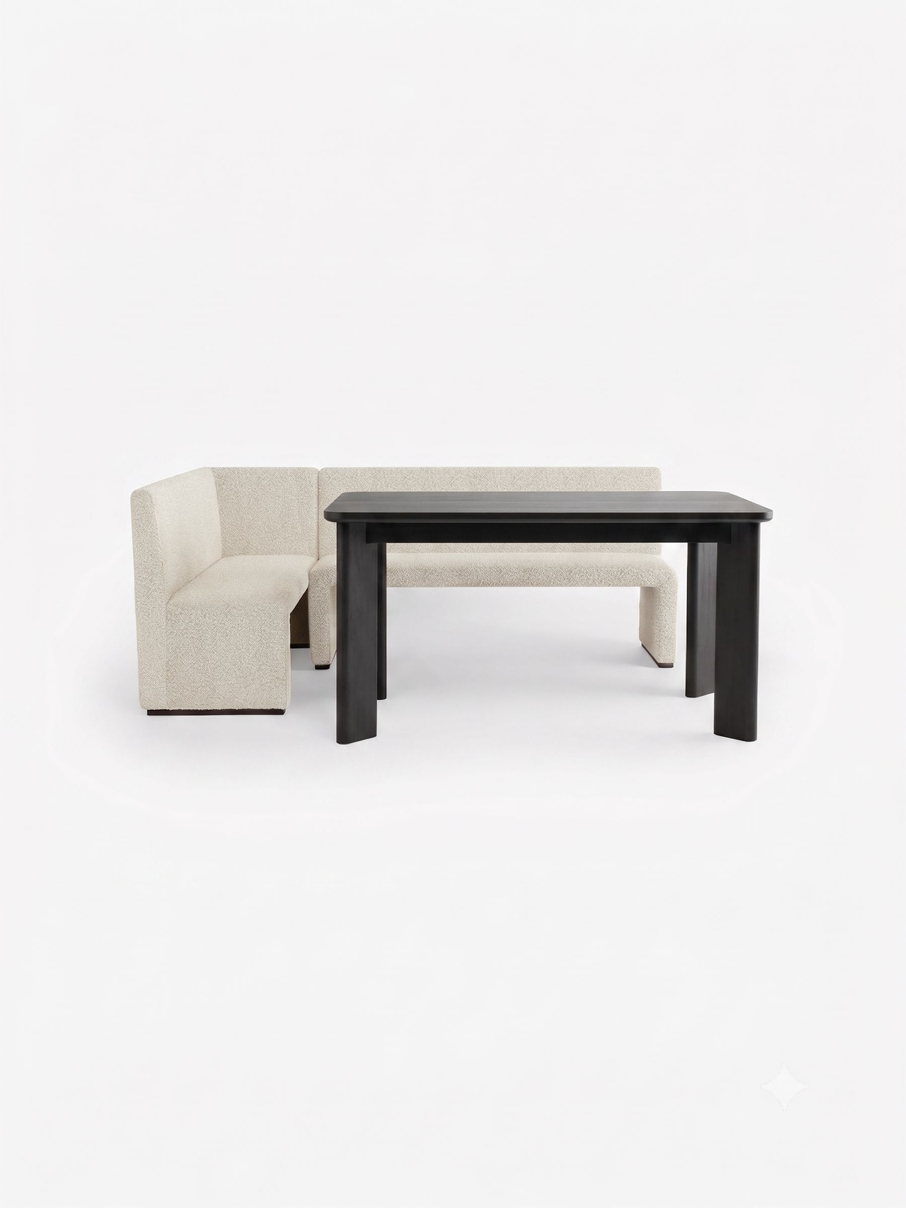 Left Hand Corner Corner Bench and Dining Table in Off White Pax Boucle - Image 5 of 6