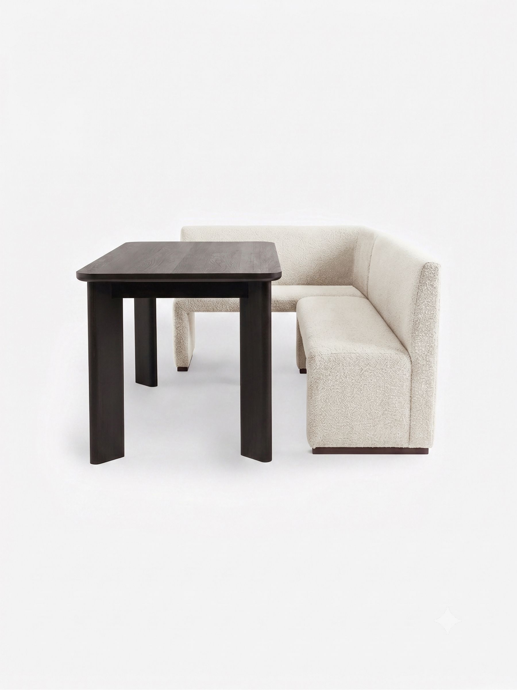 Left Hand Corner Corner Bench and Dining Table in Off White Pax Boucle - Image 6 of 6