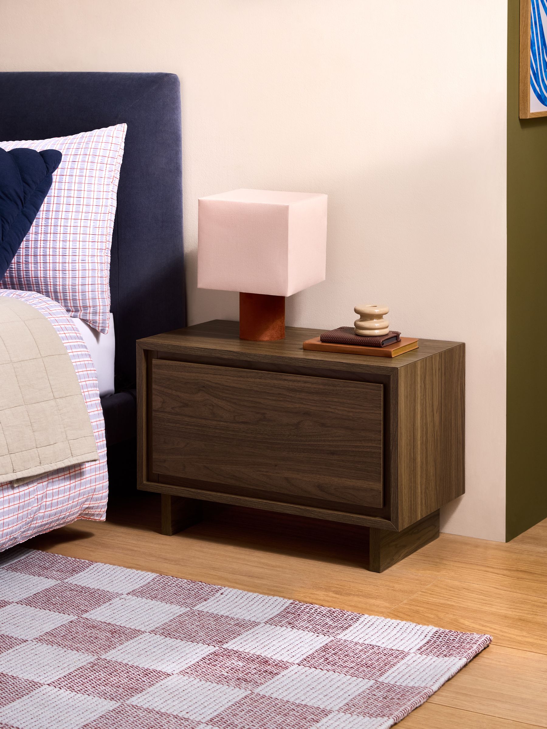 Kaci 1 Drawer Wide Bedside Table in Dark Walnut Effect - Image 1 of 7