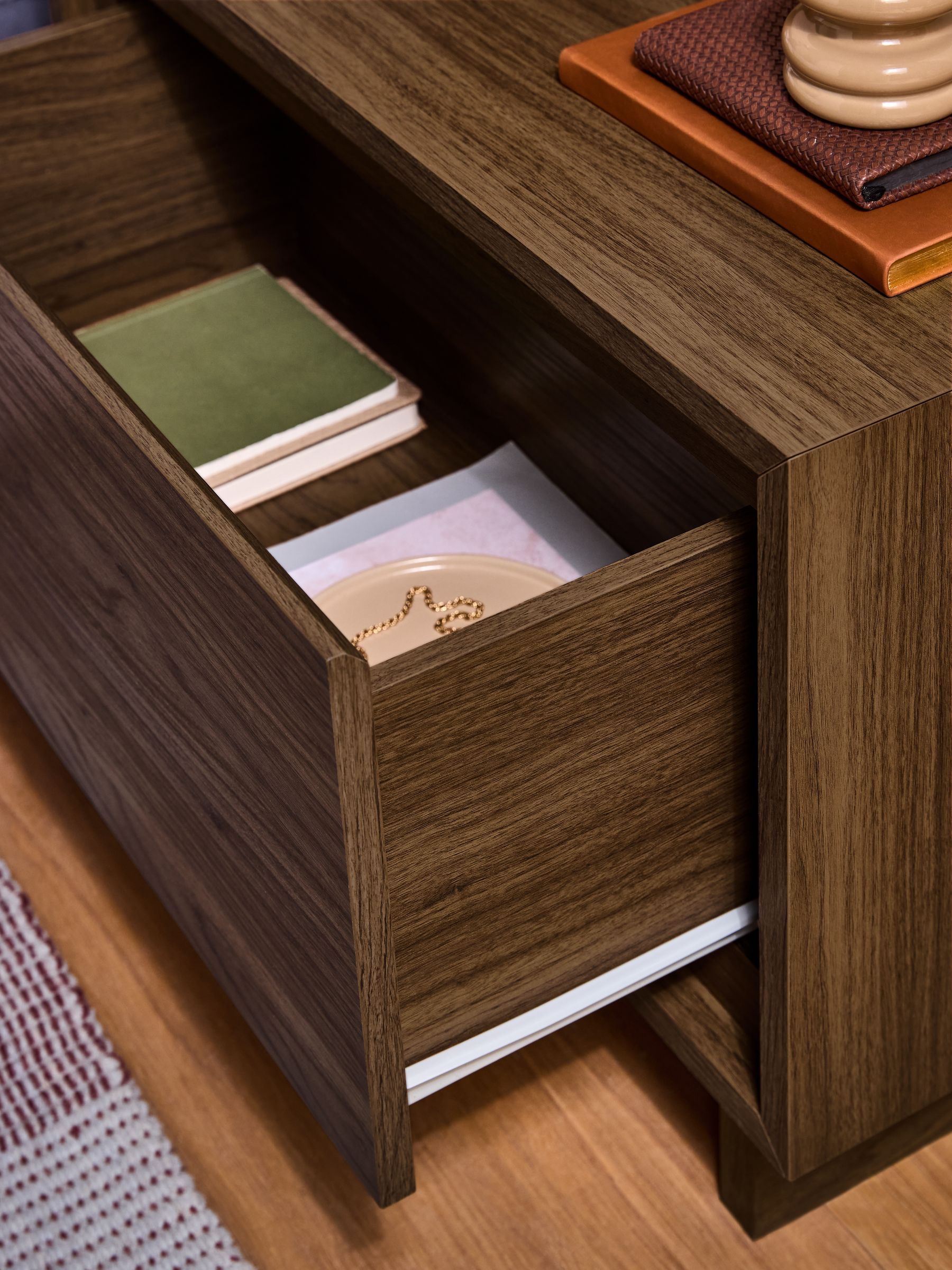 Kaci 1 Drawer Wide Bedside Table in Dark Walnut Effect - Image 2 of 7