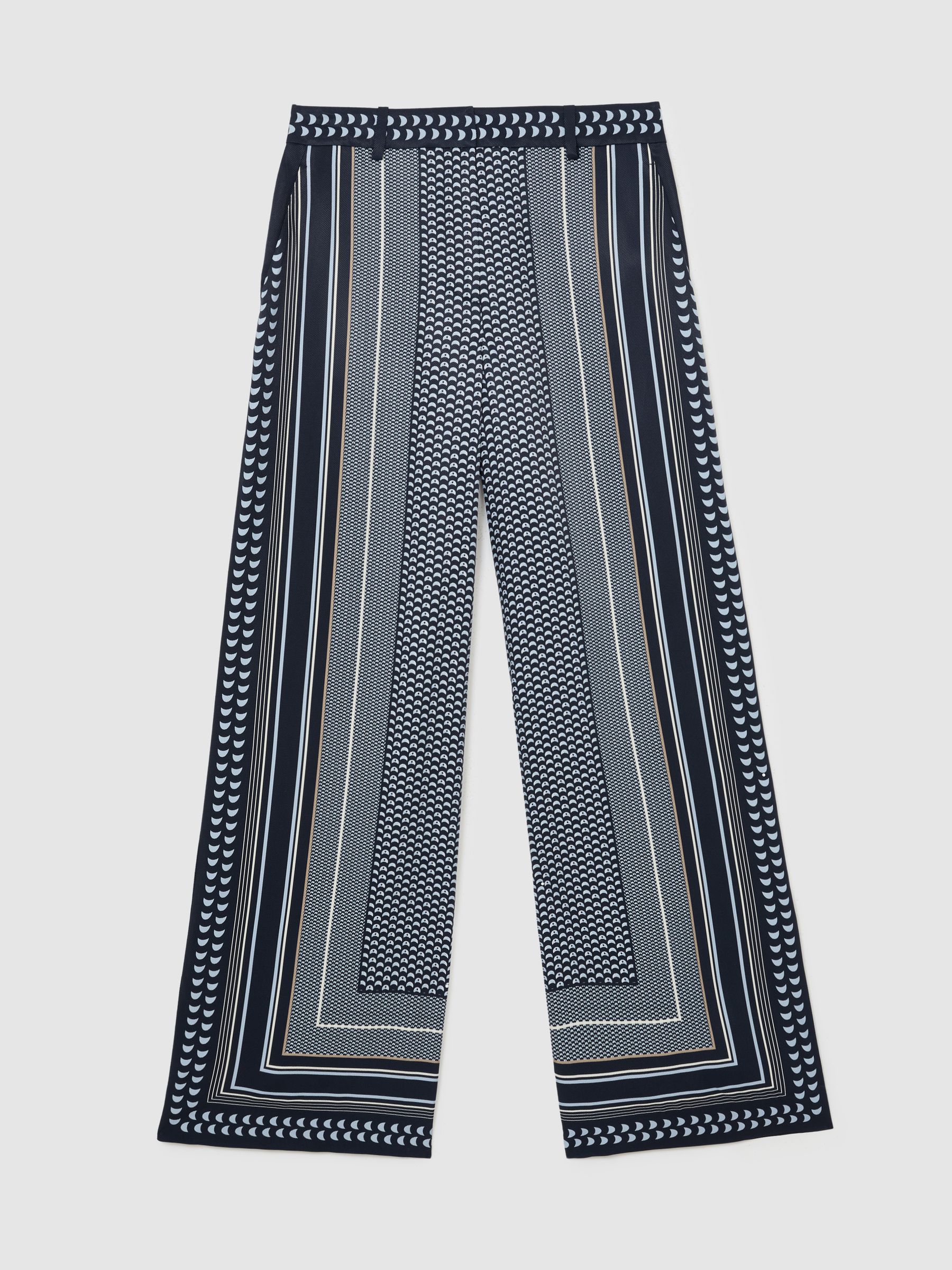 Scarf-Print Wide-Leg Trousers in Navy - Image 2 of 7
