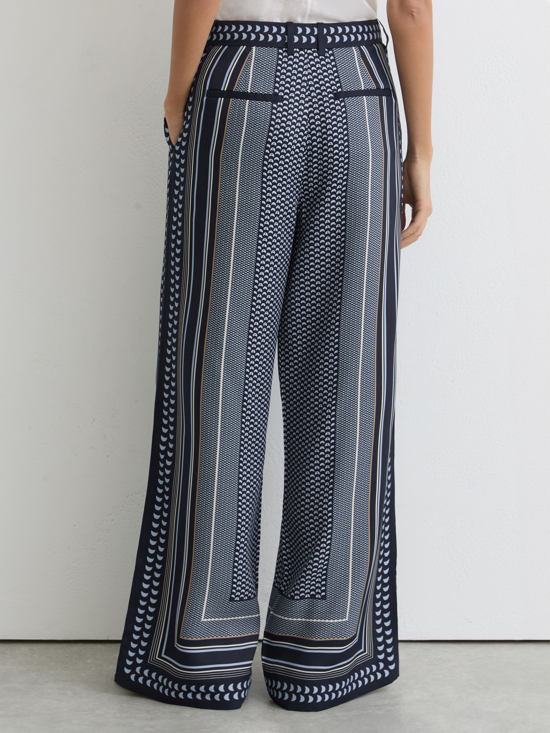 Scarf-Print Wide-Leg Trousers in Navy - Image 4 of 7