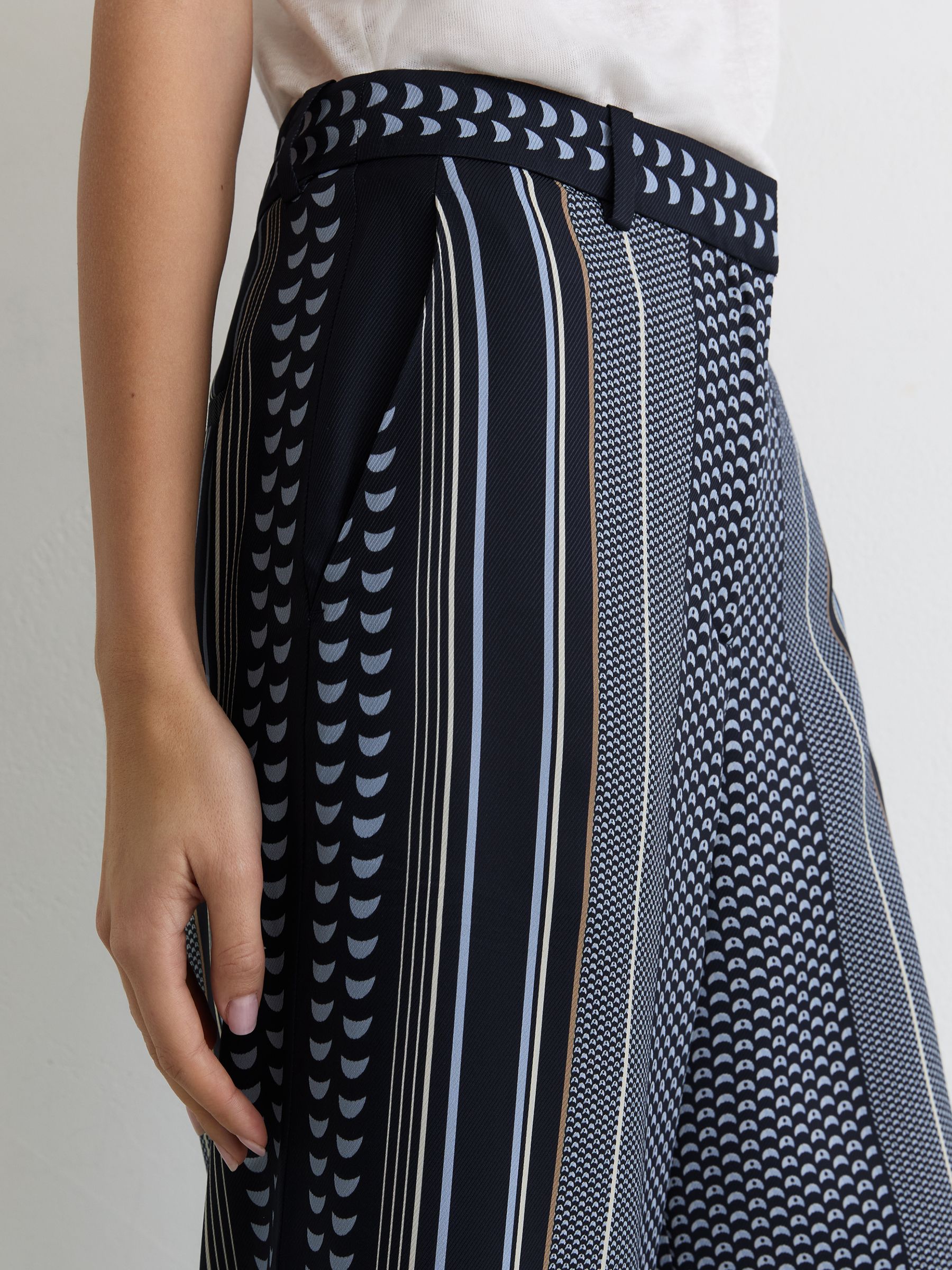 Scarf-Print Wide-Leg Trousers in Navy - Image 5 of 7