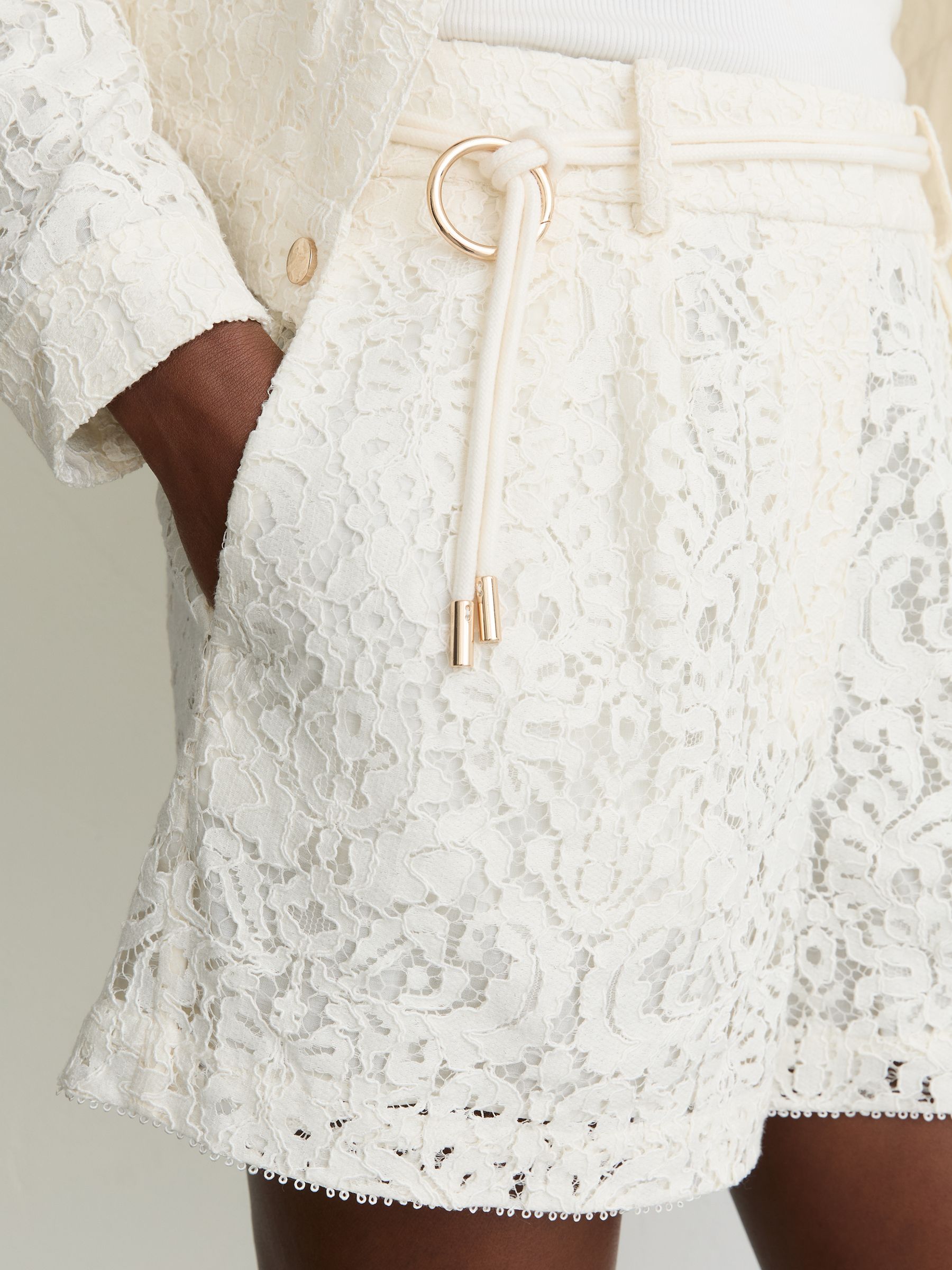 Rope-Belt Lace Shorts in White - image 2