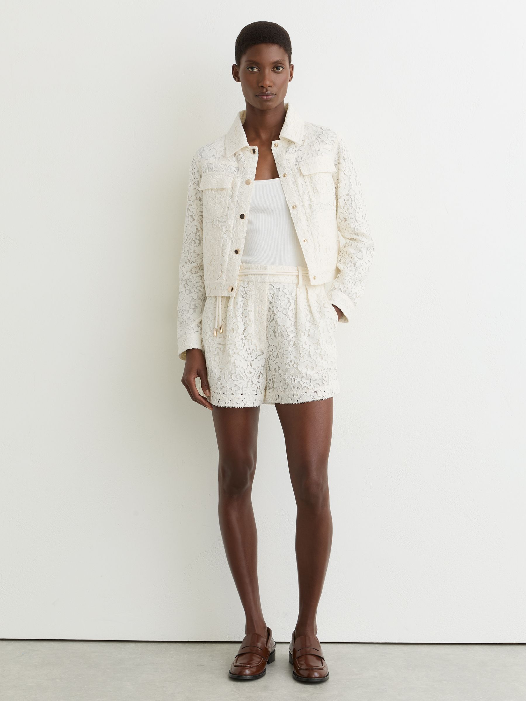 Rope-Belt Lace Shorts in White - Image 3 of 6