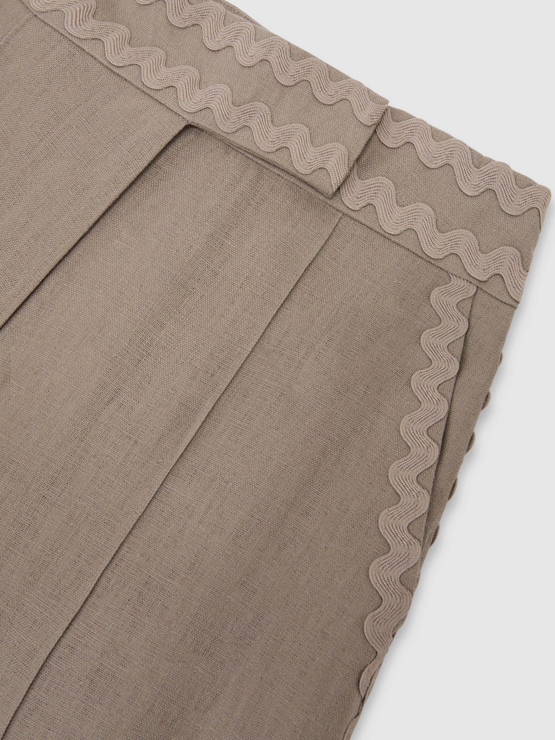 Linen Wave-Trim Wide-Leg Trousers in Taupe Neutral - image 3