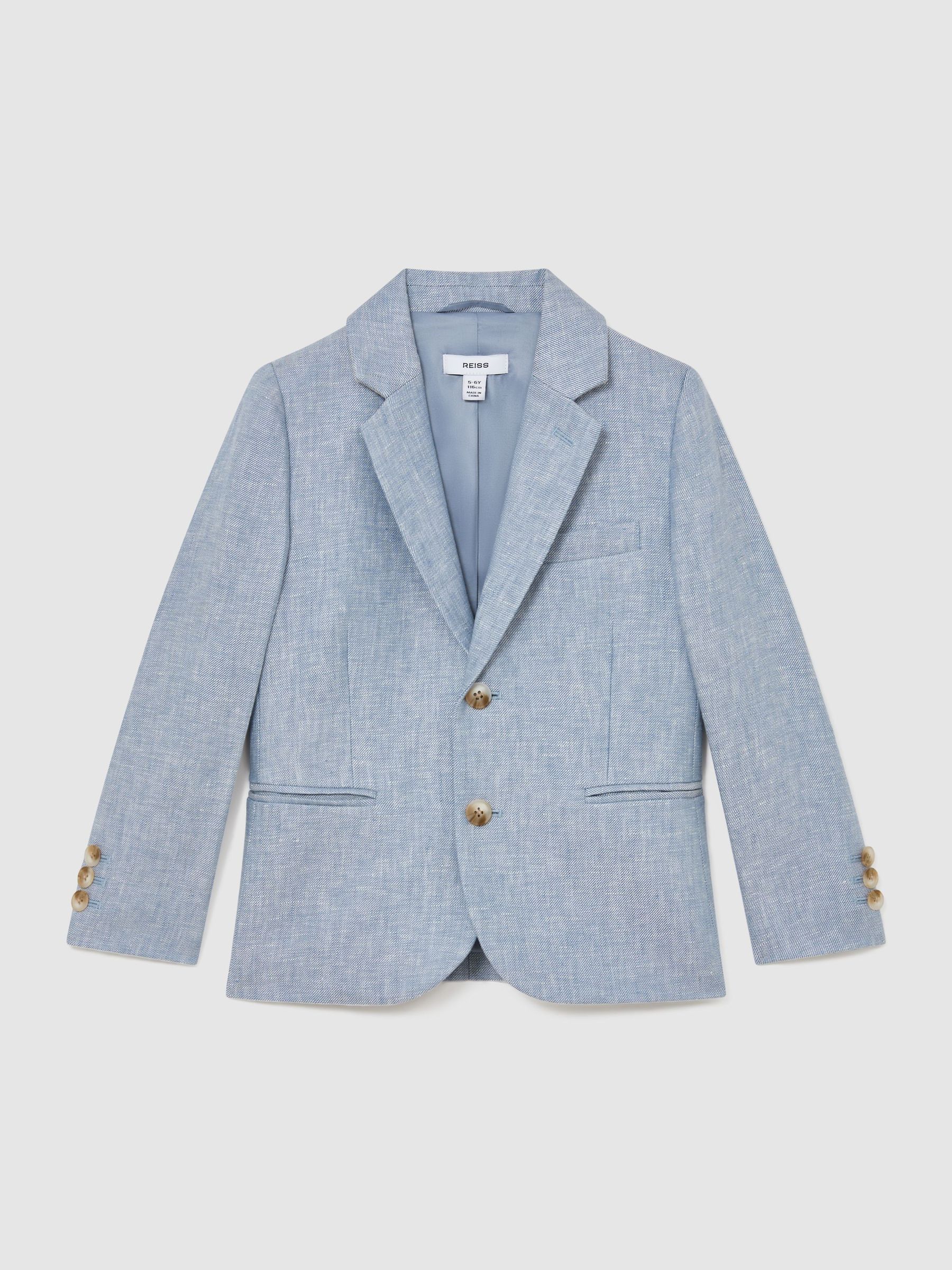 3-9 yrs Linen Single-Breasted Tailored Blazer in Soft Blue - Image 1 of 3
