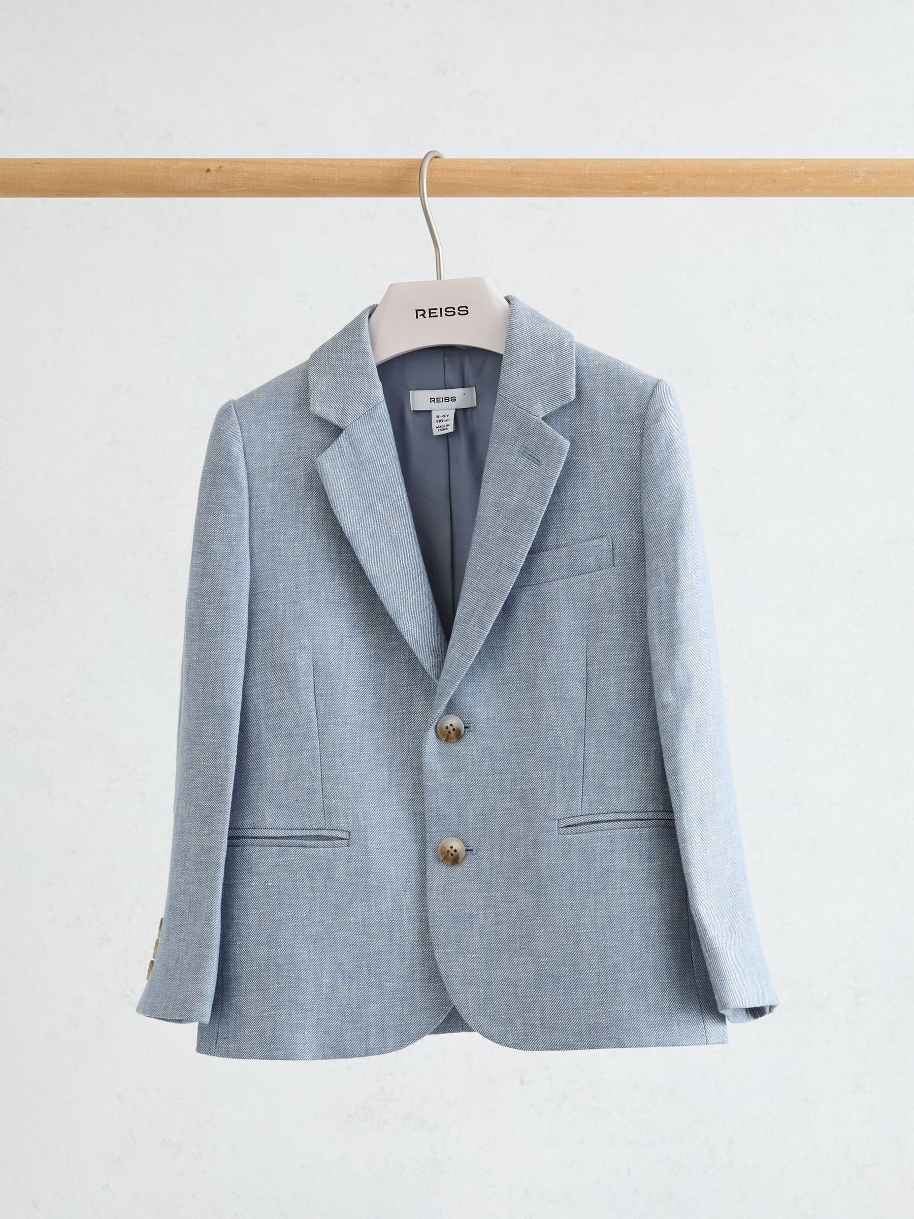 3-9 yrs Linen Single-Breasted Tailored Blazer in Soft Blue - Image 2 of 3