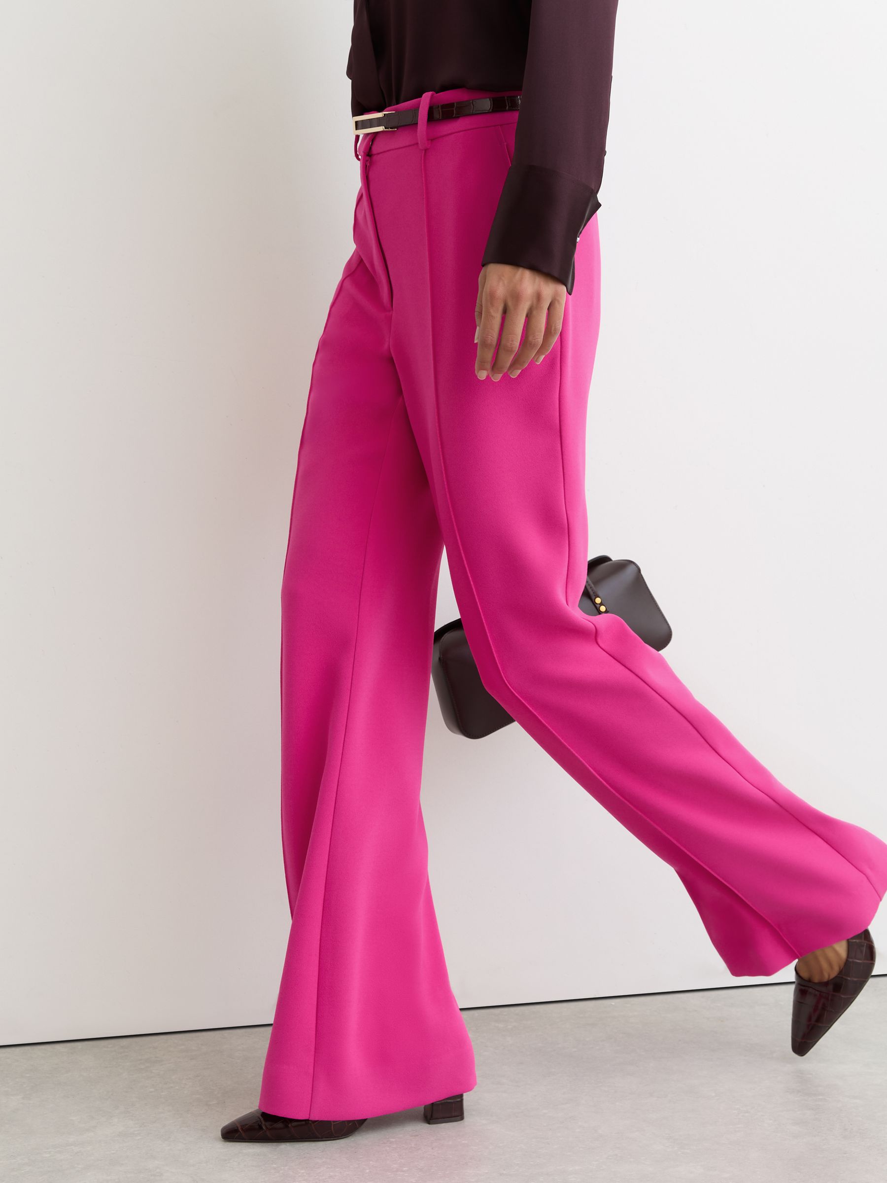 Petite Seam-Detail Flared Trousers in Bright Pink - Image 5 of 8