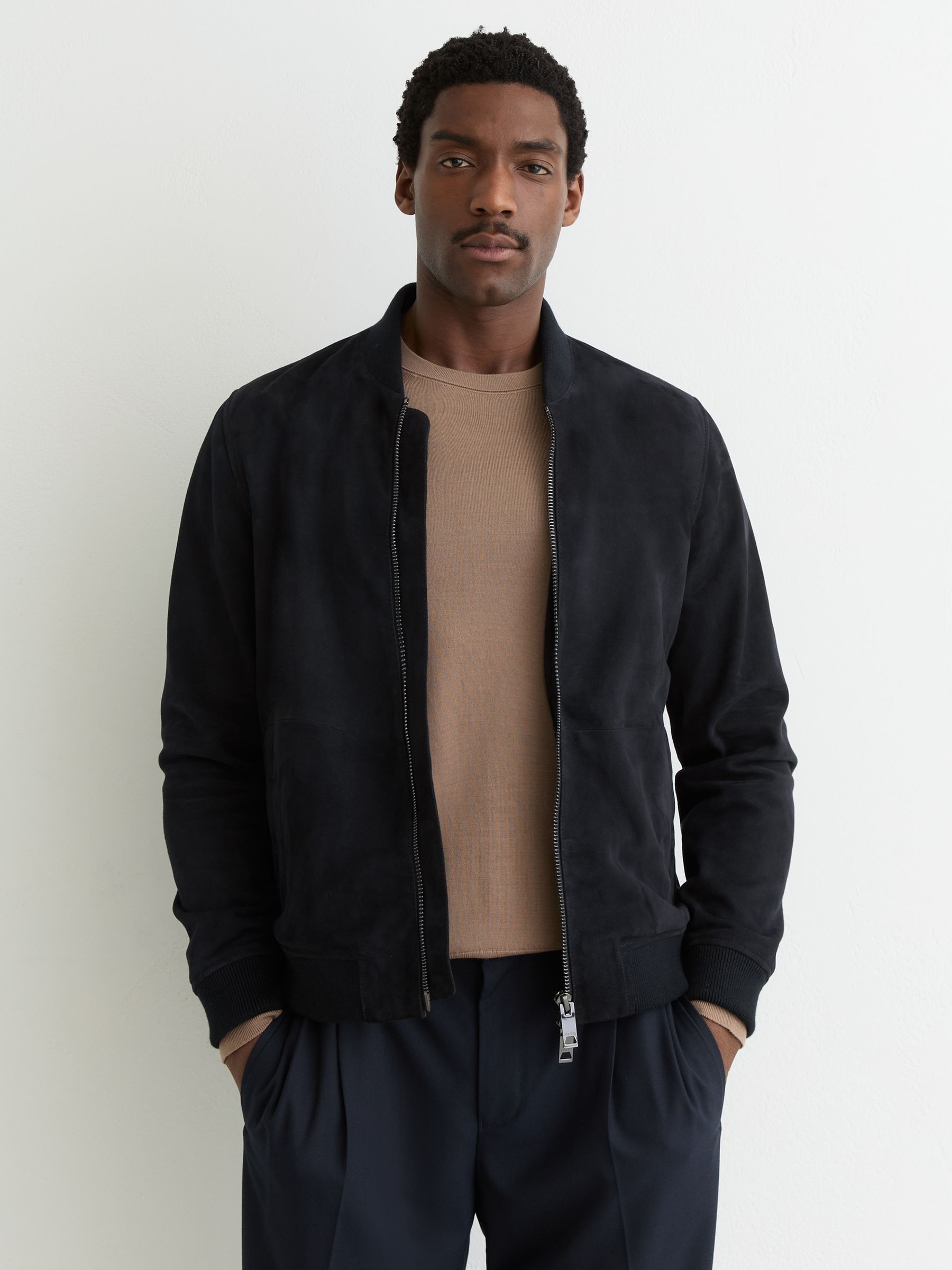 Suede Zip-Through Bomber Jacket in Navy - image 2