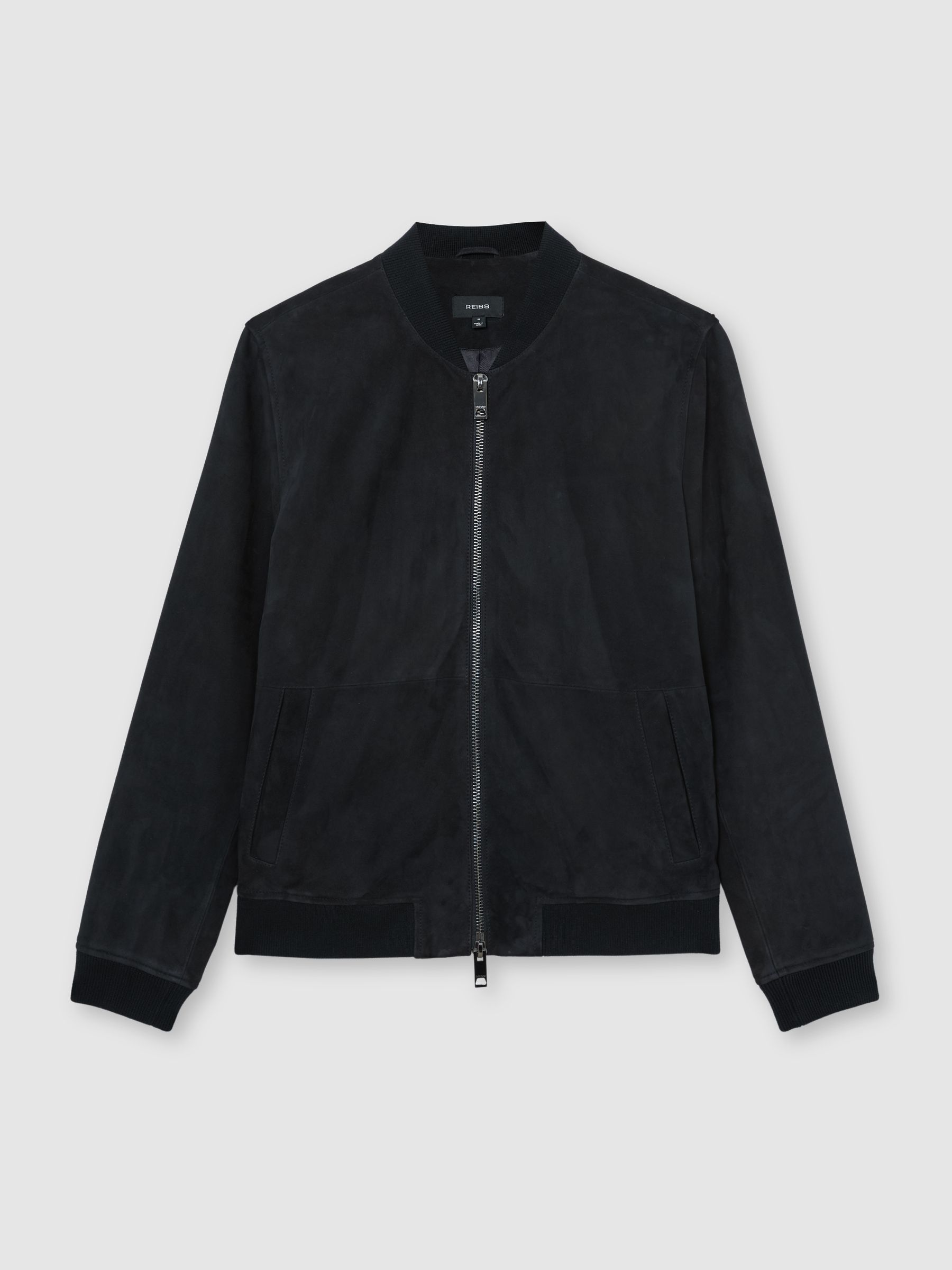 Suede Zip-Through Bomber Jacket in Navy - image 1