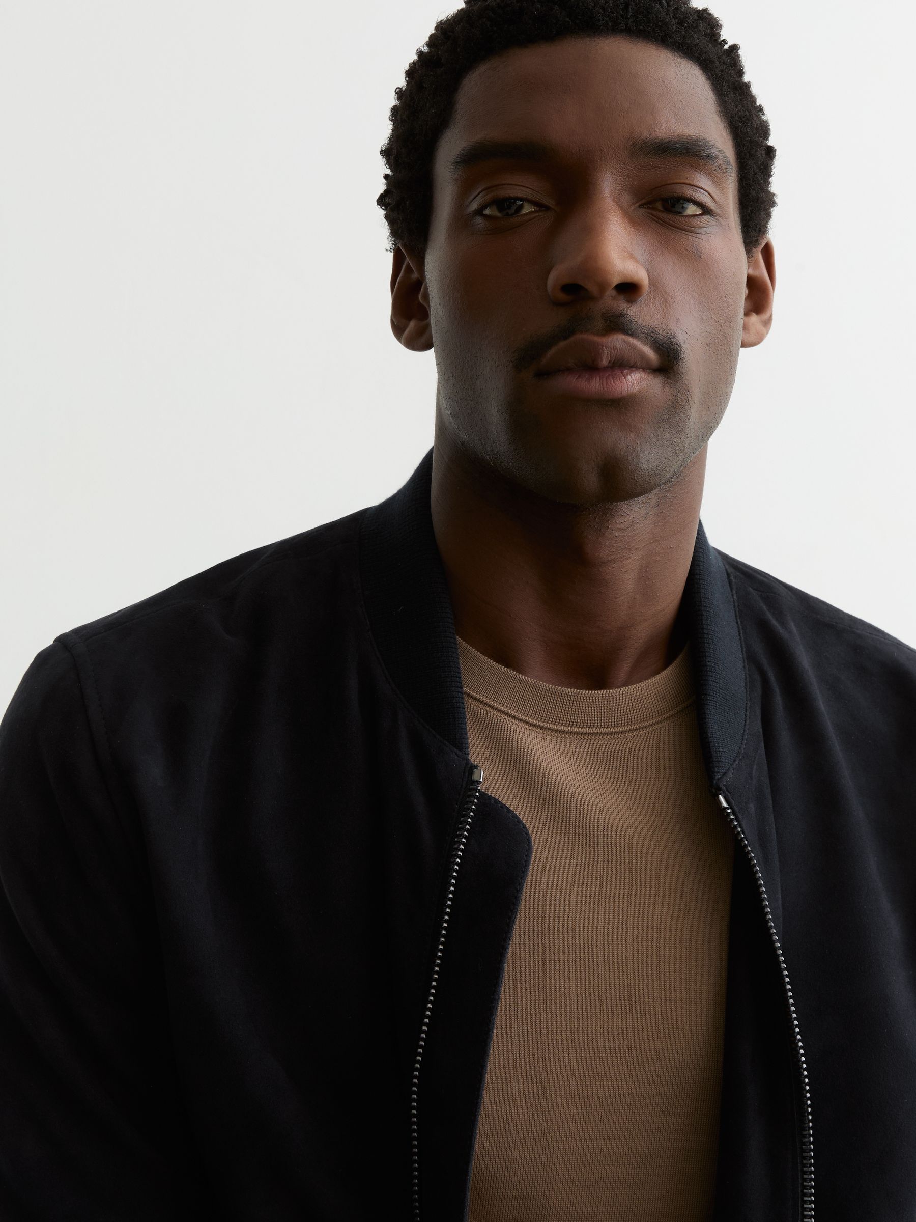 Suede Zip-Through Bomber Jacket in Navy - image 5
