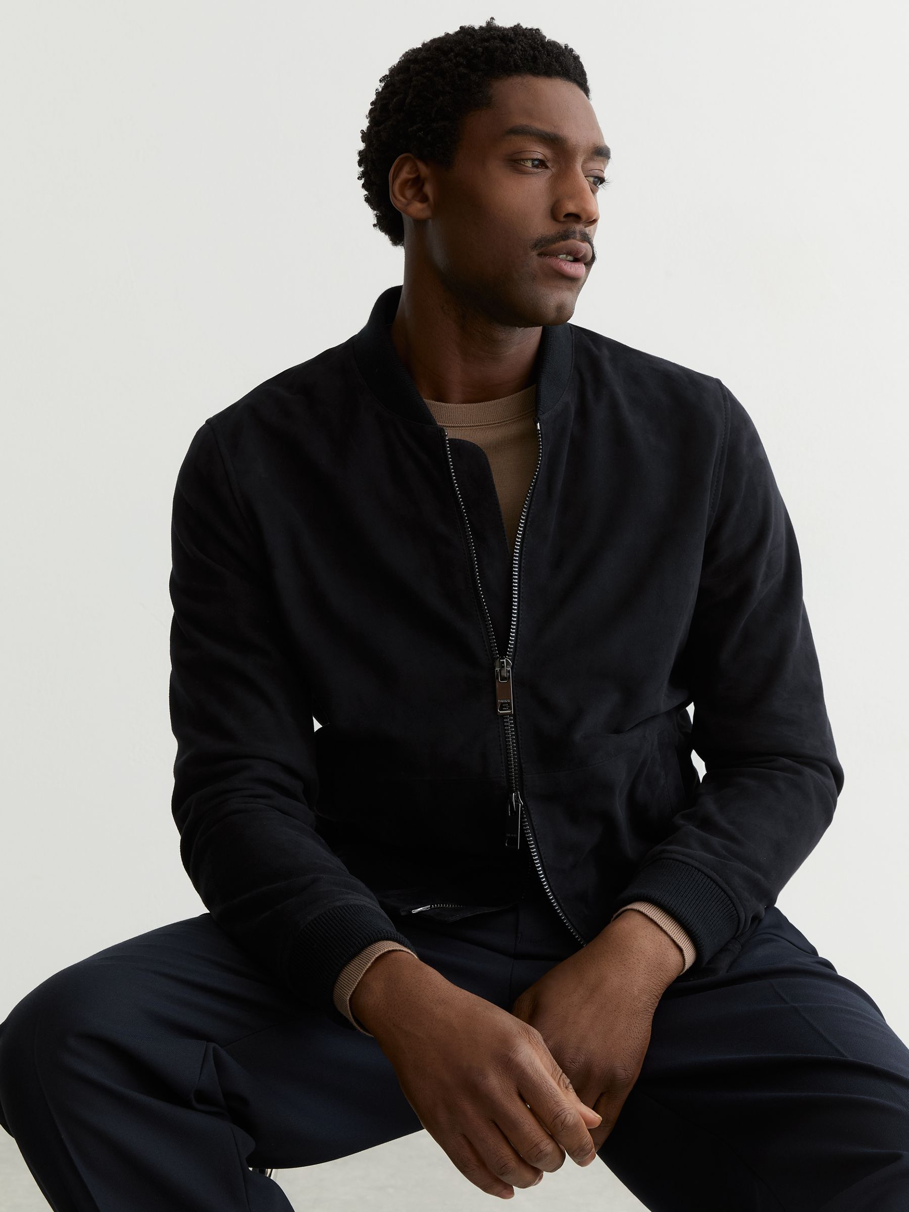 Zip-Through Bomber Jacket in Navy - Image 5 of 7