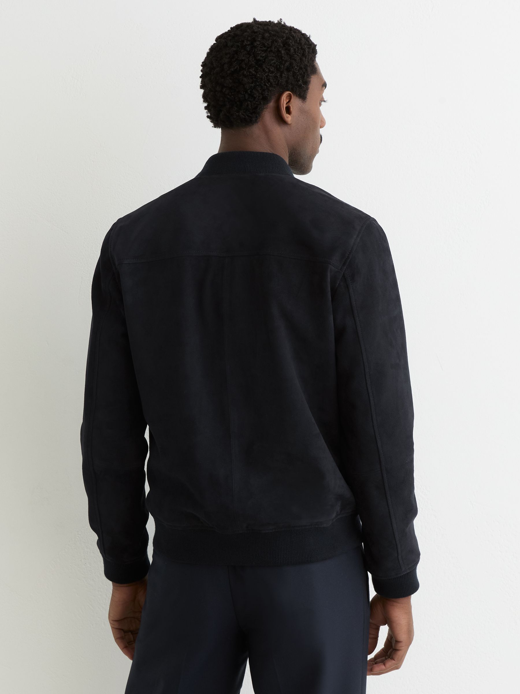 Suede Zip-Through Bomber Jacket in Navy - image 4