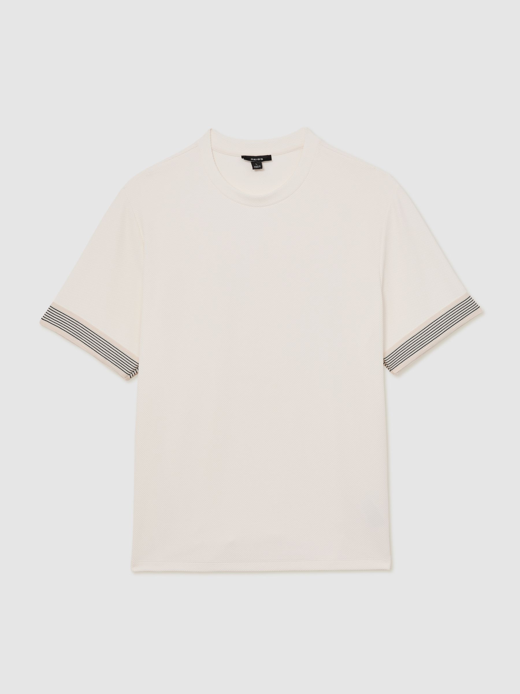 Textured Tape-Cuff T-Shirt in White - Image 1 of 6 Textured Tape-Cuff T-Shirt in White - Image 1 of 6