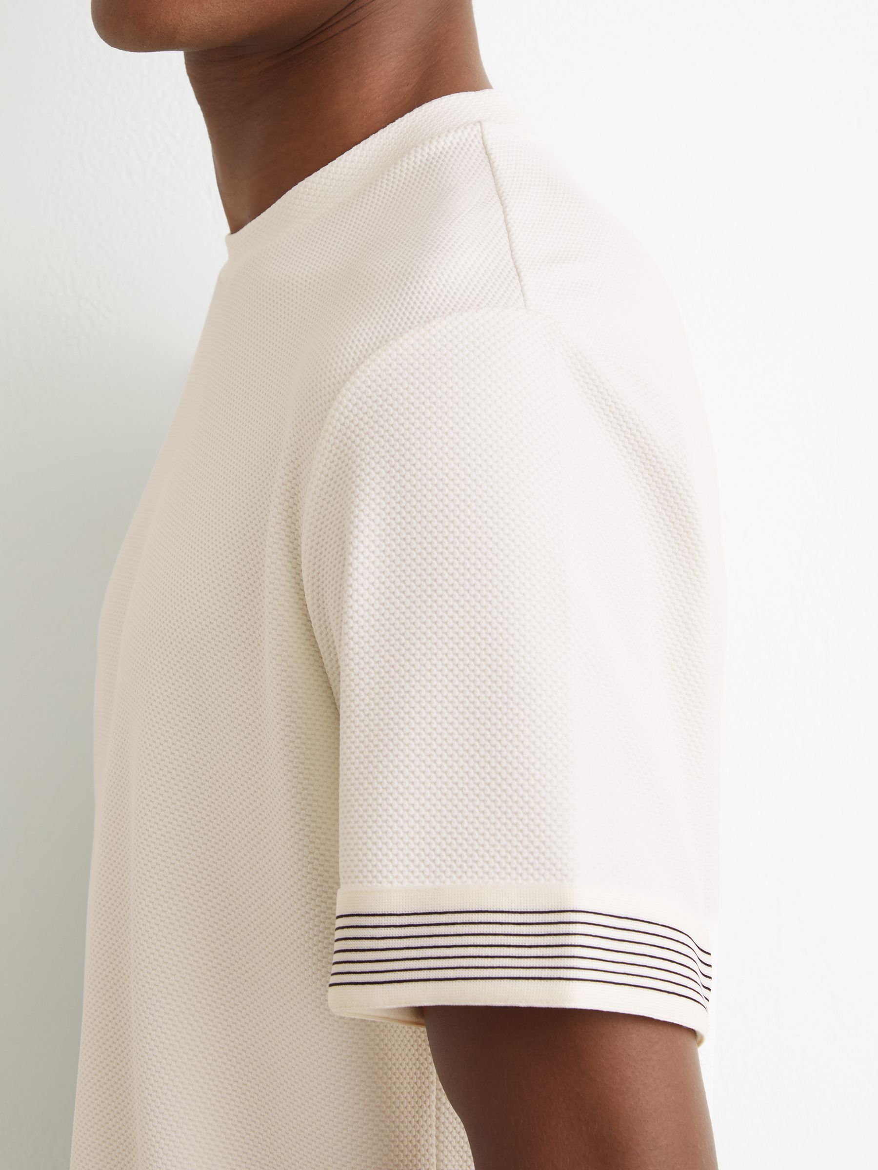 Textured Tape-Cuff T-Shirt in White - Image 4 of 6