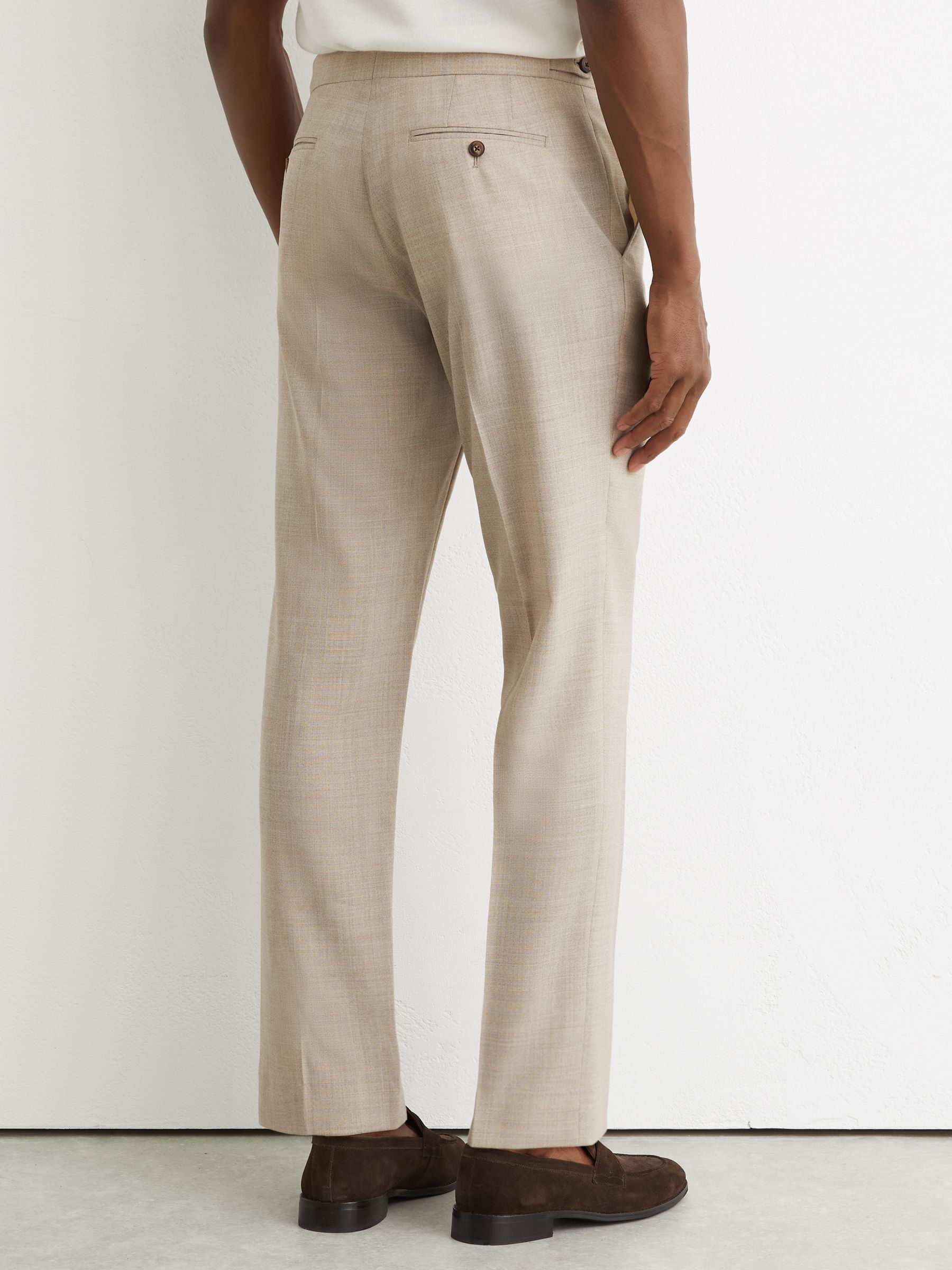 Tailored Fit Wool Textured Trousers in Oatmeal Brown - image 4