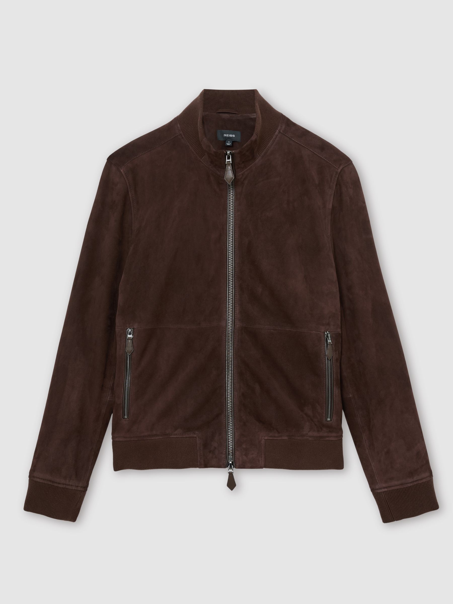 Suede Zip-Through Funnel-Neck Jacket in Chocolate Brown - image 1