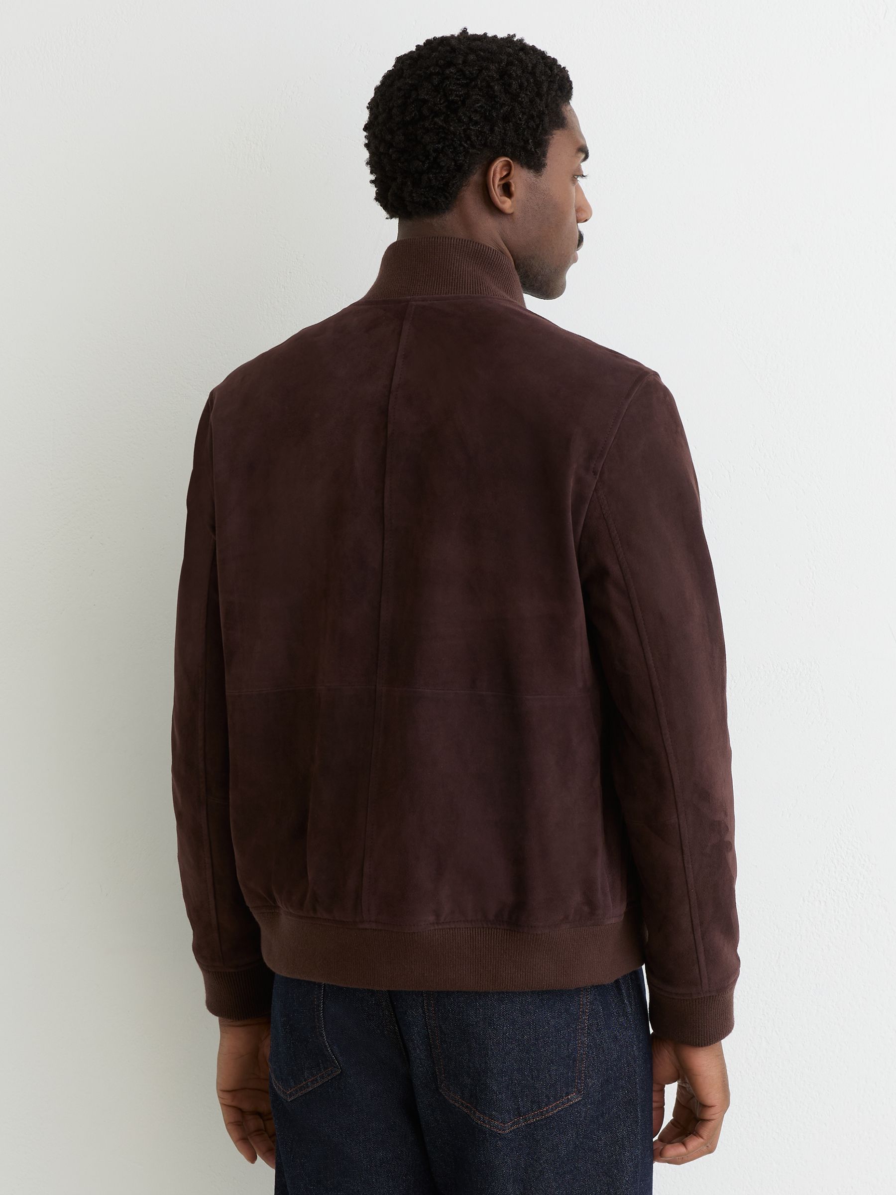 Suede Zip-Through Funnel-Neck Jacket in Chocolate Brown - Image 5 of 6