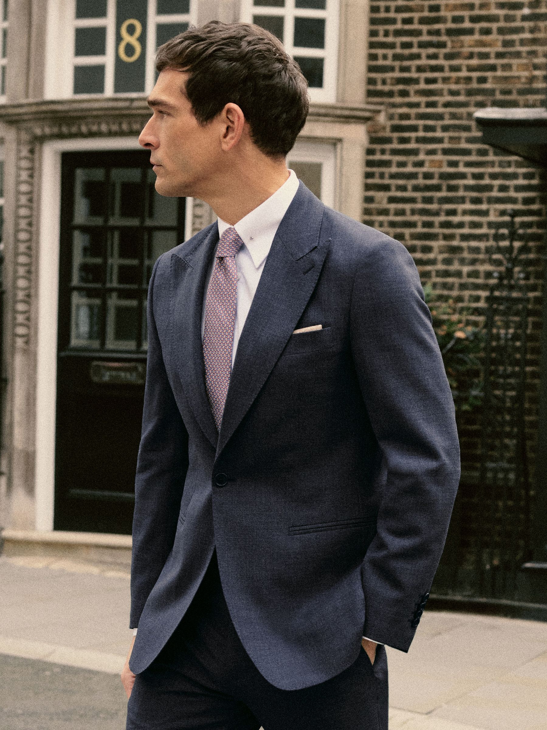 Tailored Fit Wool Textured Single-Breasted Blazer in Airforce Blue - image 4
