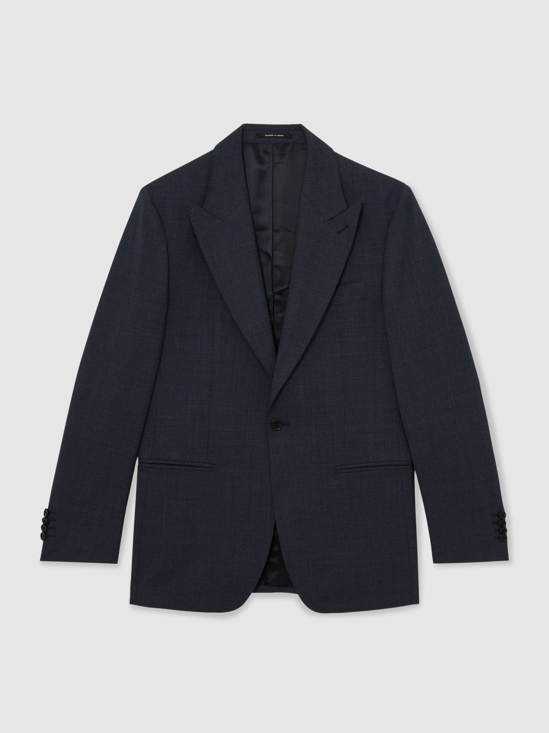 Wool Textured Single-Breasted Blazer Tailored-Fit in Airforce Blue - Image 2 of 7