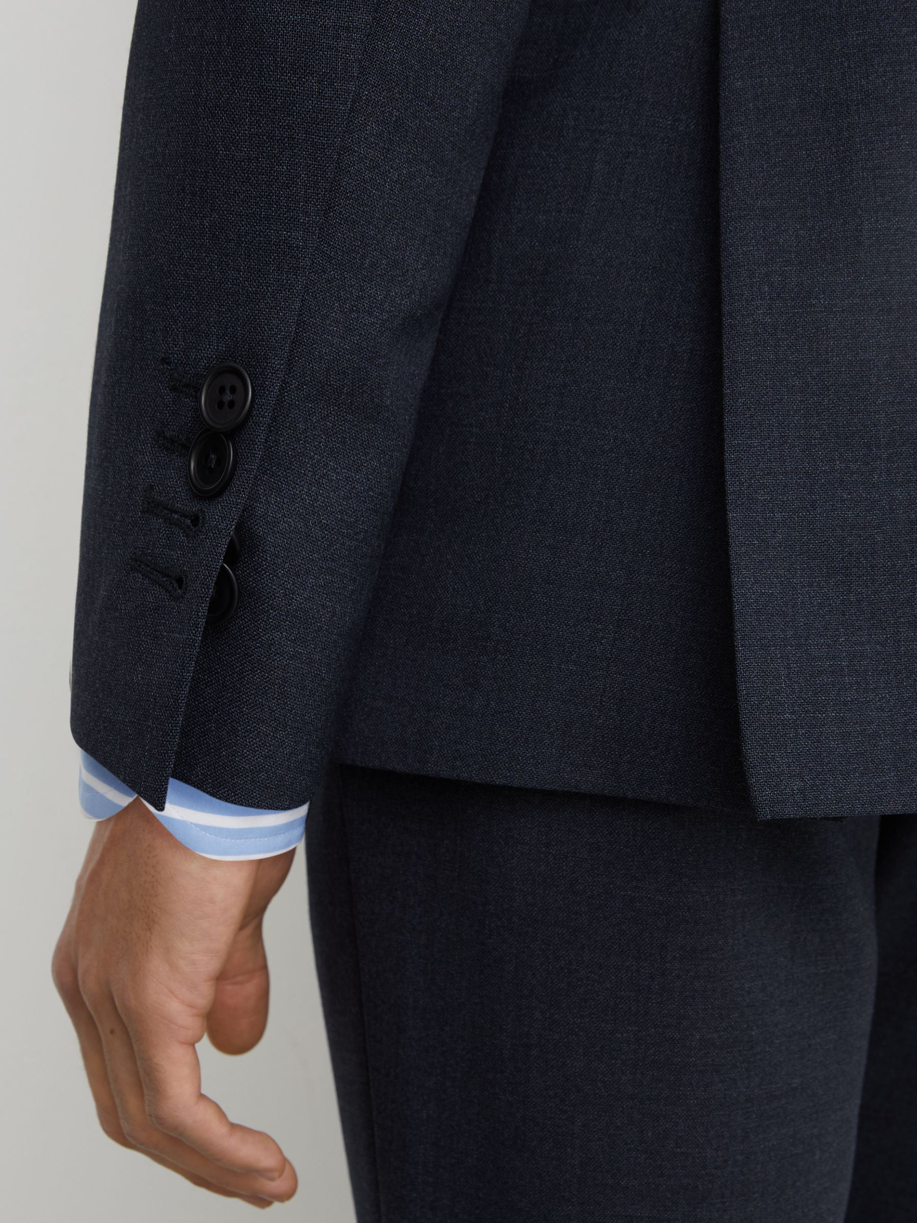 Wool Textured Single-Breasted Blazer Tailored-Fit in Airforce Blue - Image 4 of 7