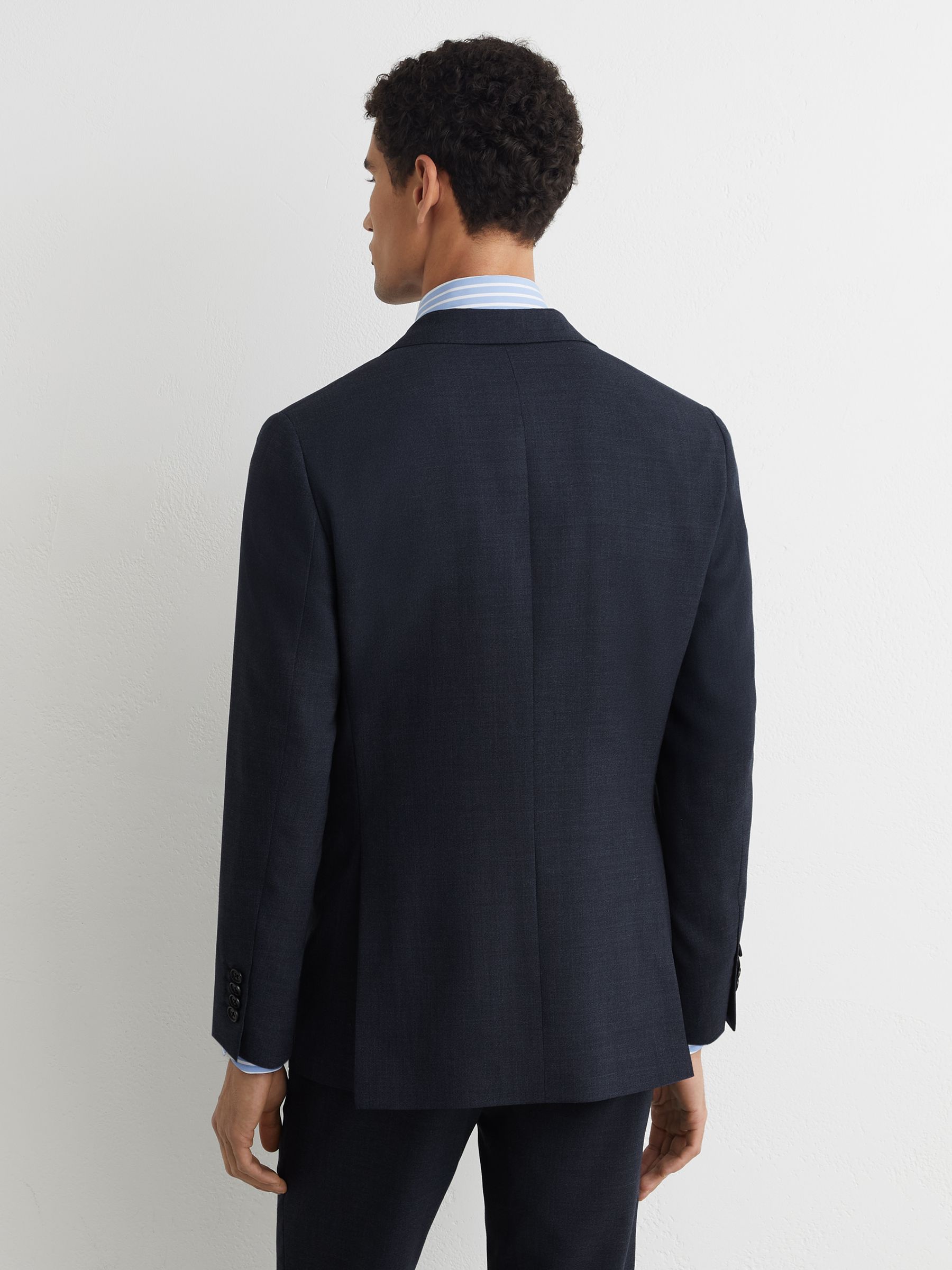 Wool Textured Single-Breasted Blazer Tailored-Fit in Airforce Blue - Image 5 of 7