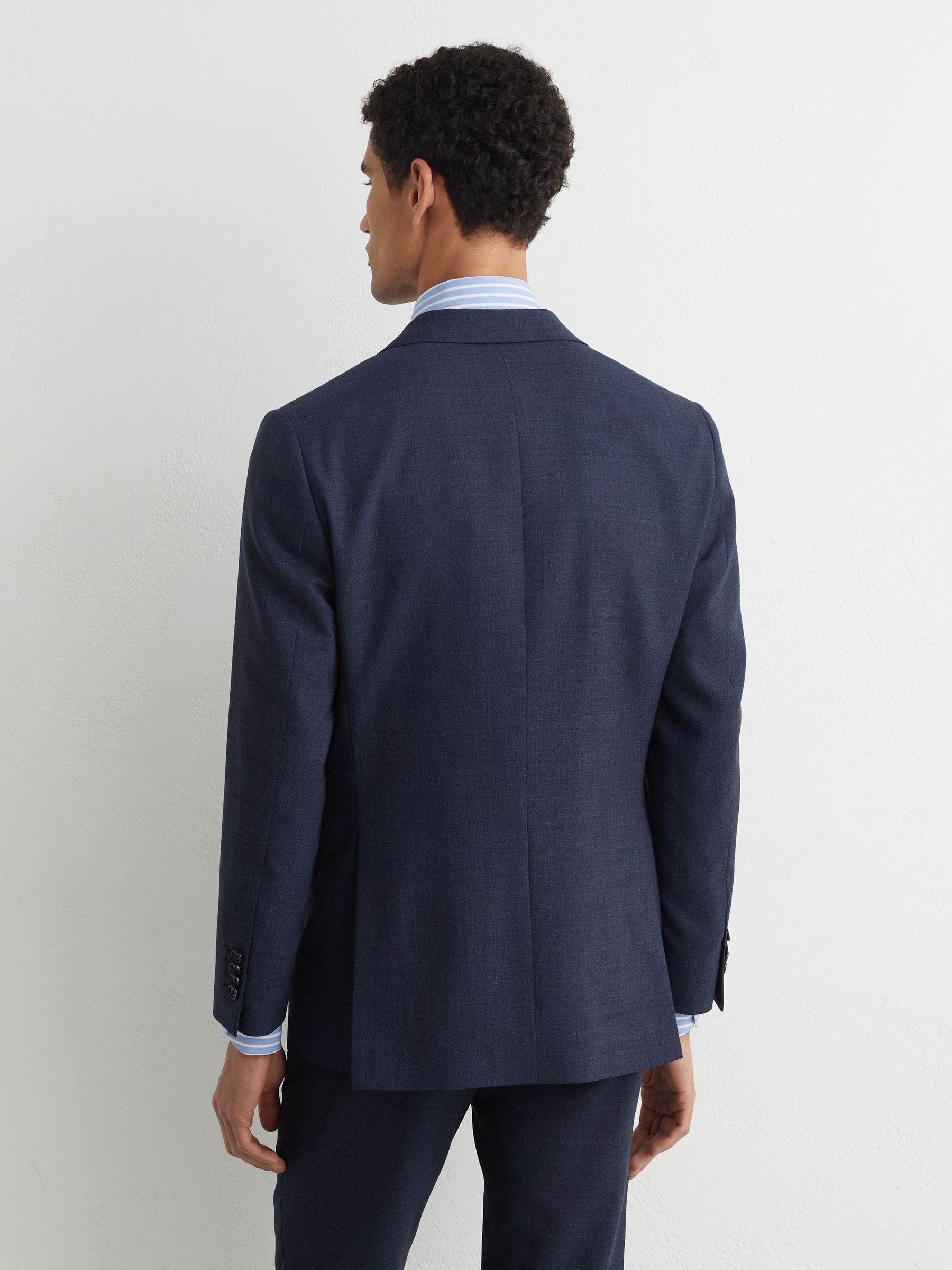 Tailored Fit Wool Textured Single-Breasted Blazer in Airforce Blue - image 5