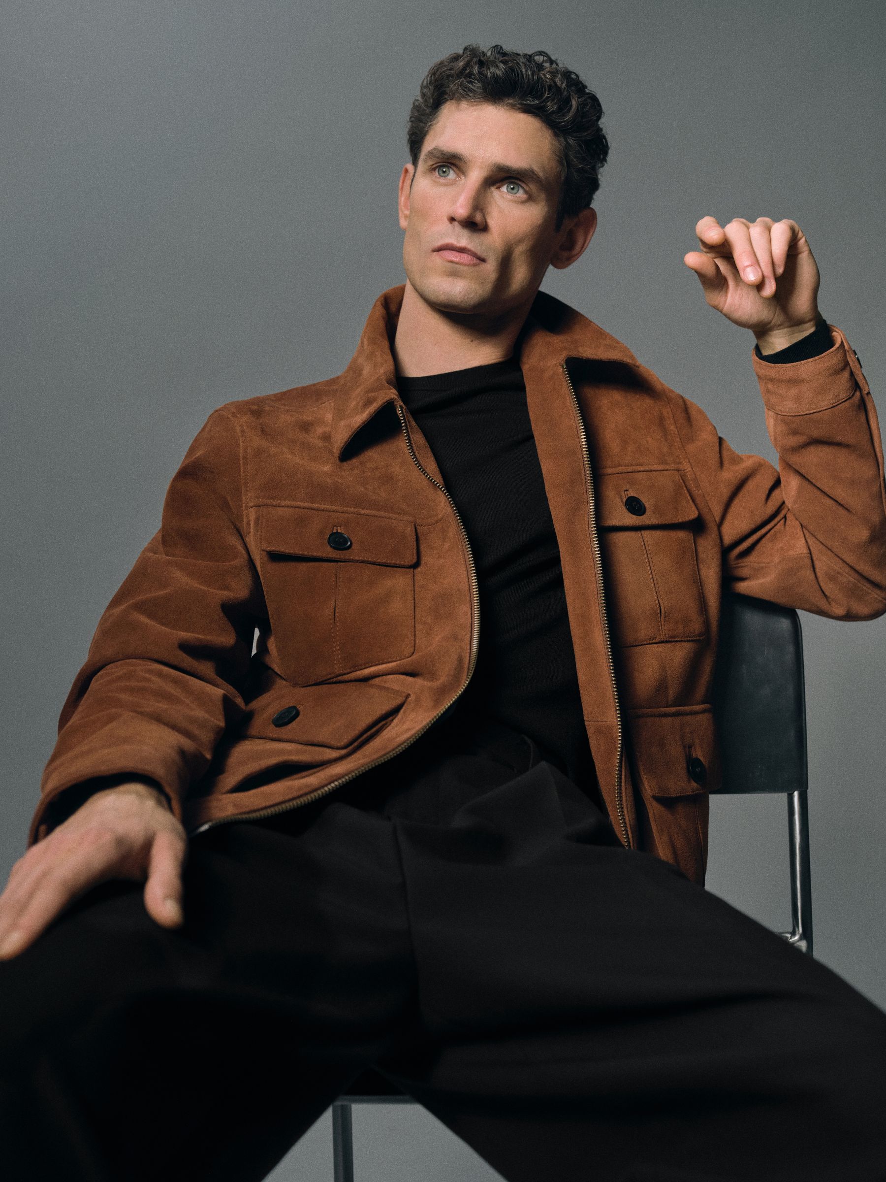 Suede Four-Pocket Zip-Through Jacket in Tobacco Brown - Image 1 of 8