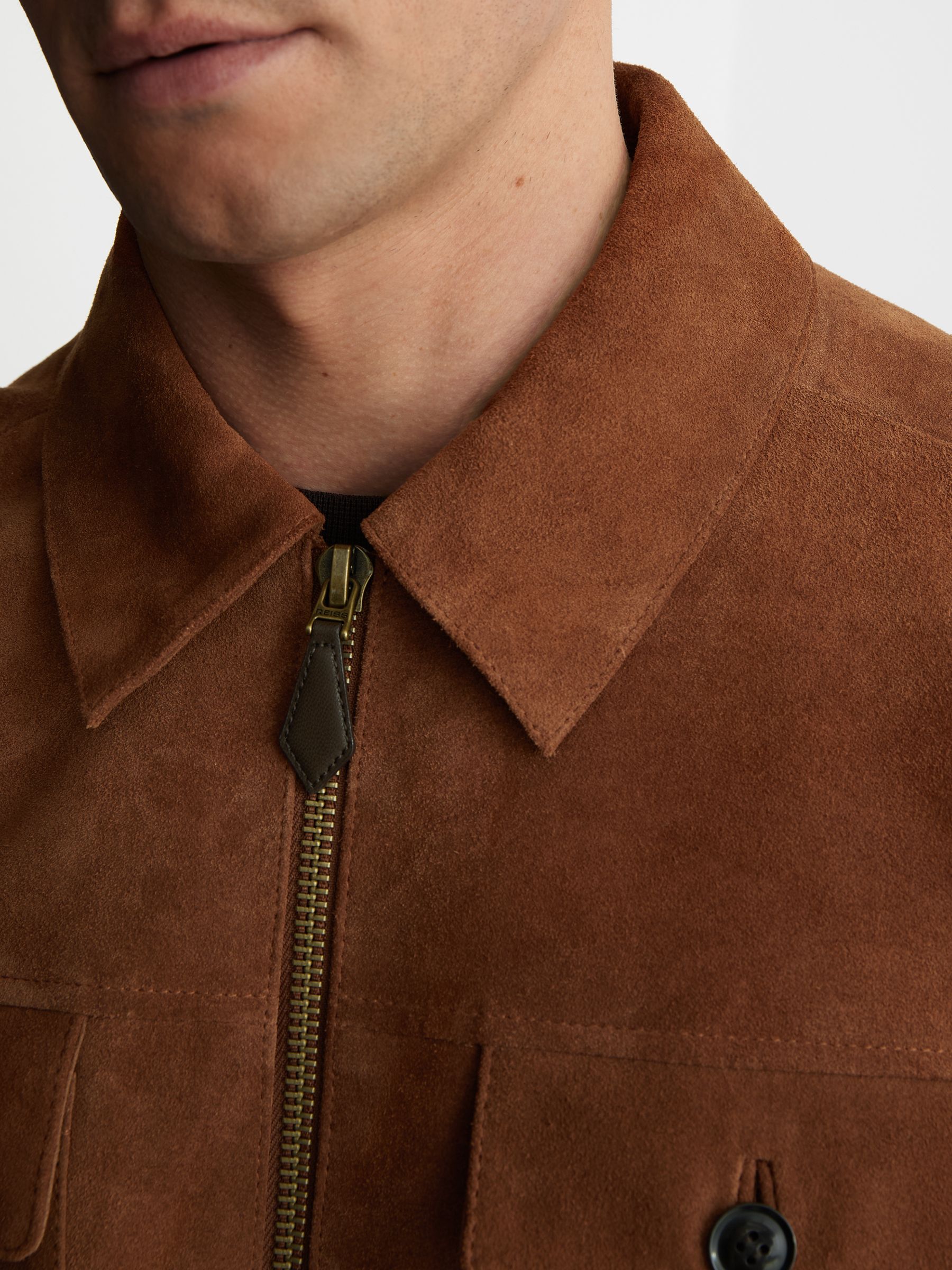 Suede Four-Pocket Zip-Through Jacket in Tobacco Brown - Image 4 of 8