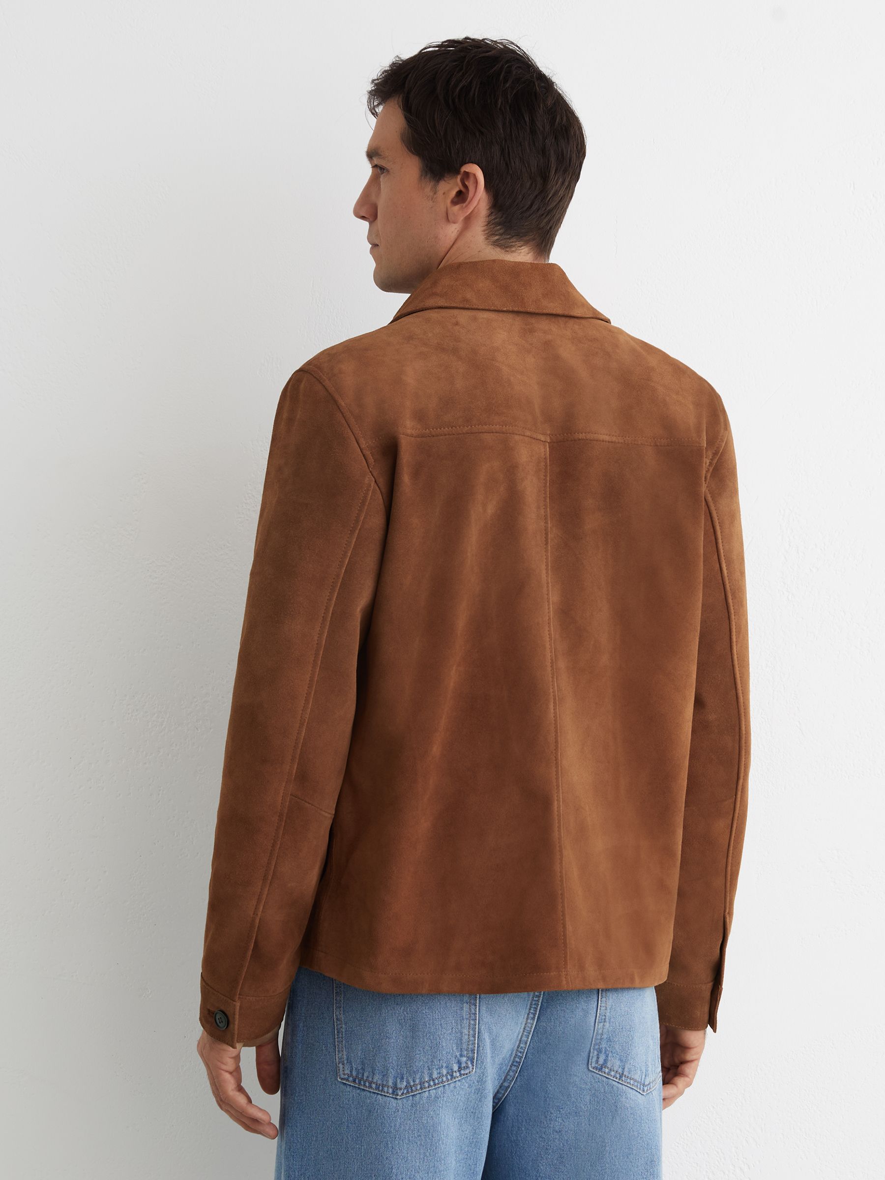 Suede Four-Pocket Zip-Through Jacket in Tobacco Brown - Image 6 of 8