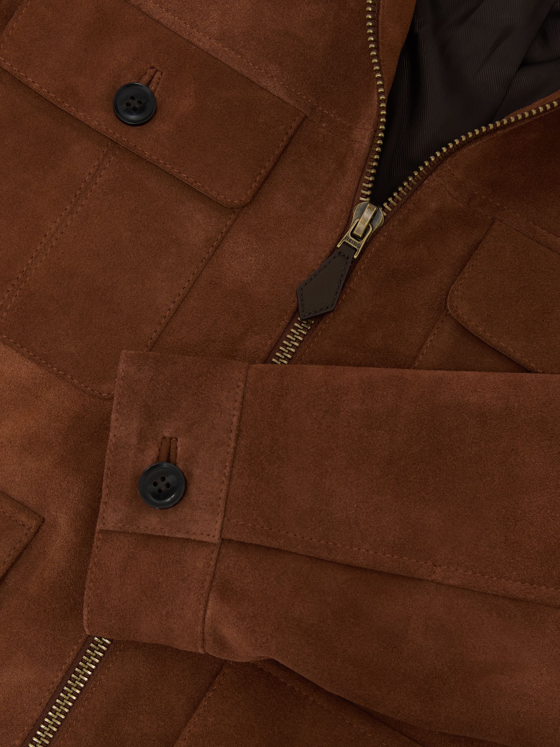 Suede Four-Pocket Zip-Through Jacket in Tobacco Brown - image 2
