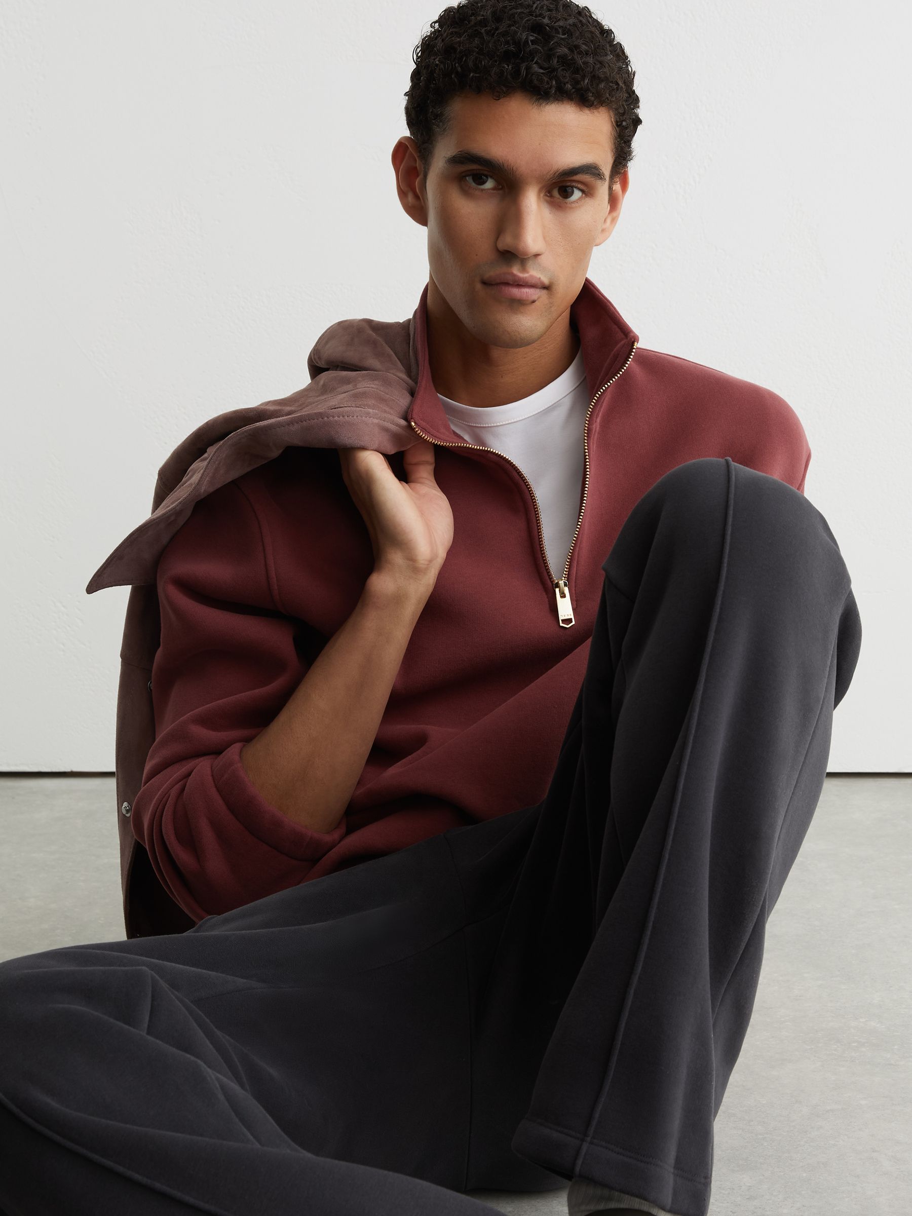 Cotton-Blend Half-Zip Sweatshirt in Raspberry Pink - image 2