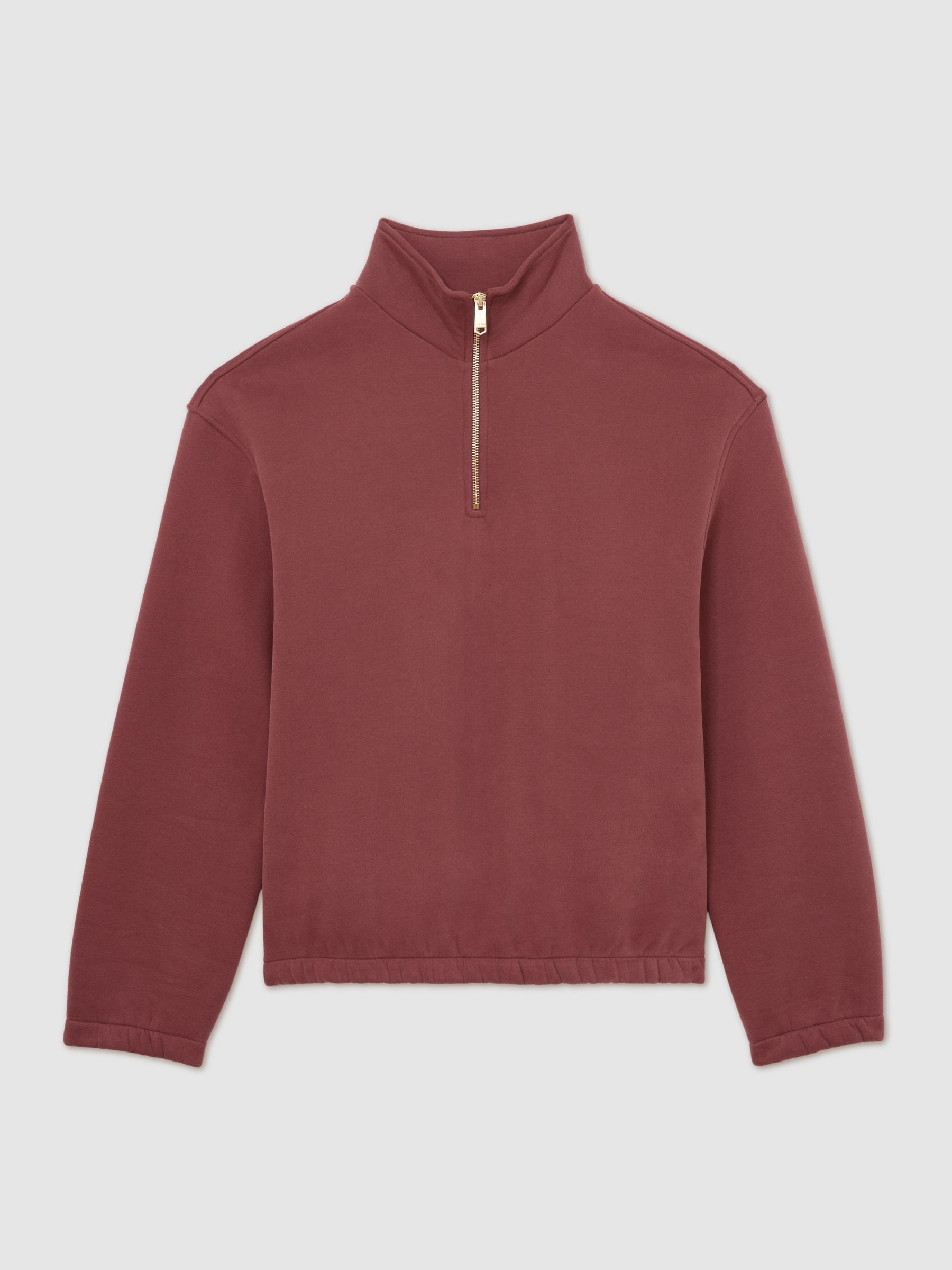 Cotton-Blend Half-Zip Sweatshirt in Raspberry Pink - image 1