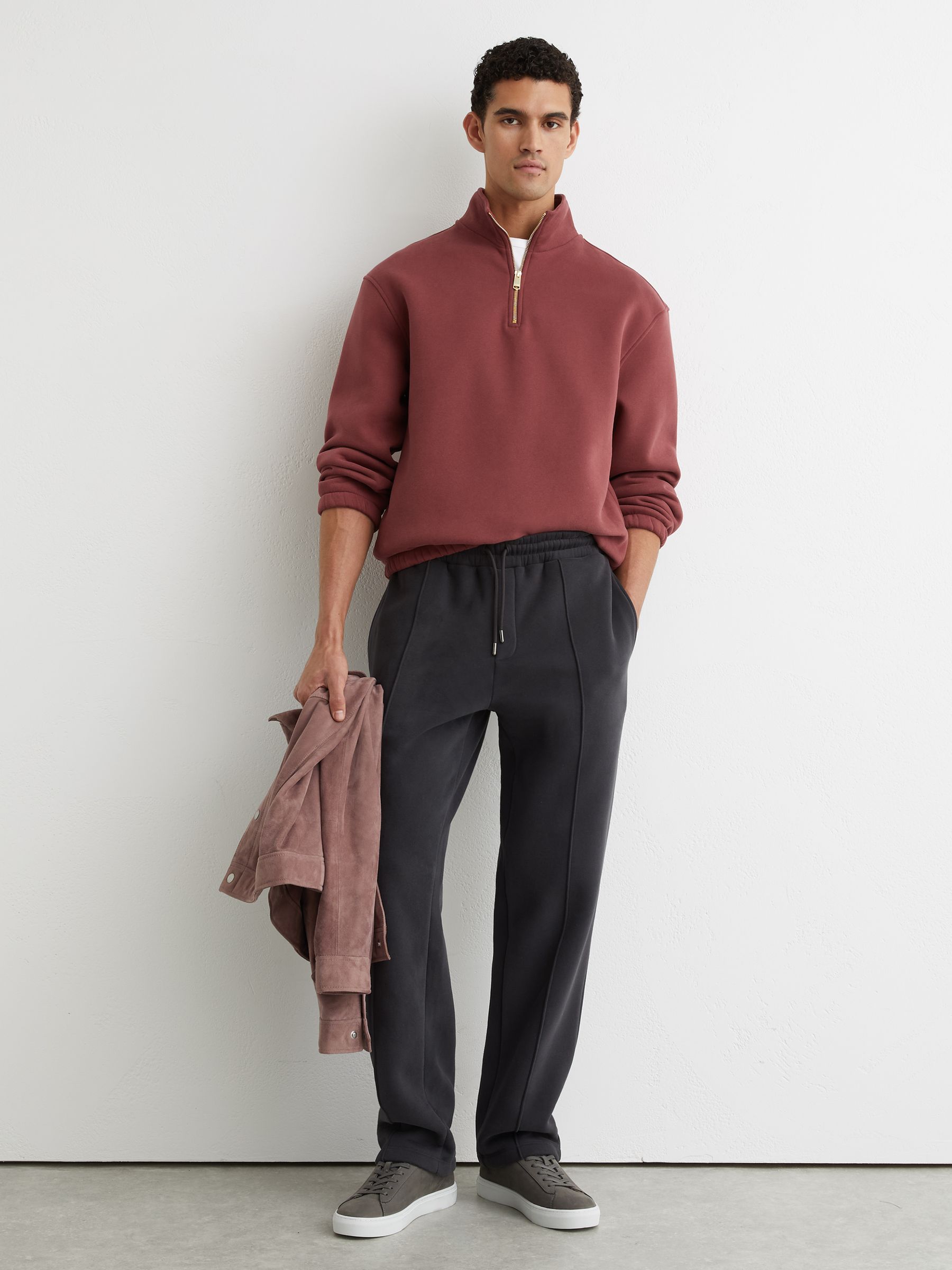 Cotton-Blend Washed Half-Zip Sweatshirt in Raspberry Pink - Image 3 of 7