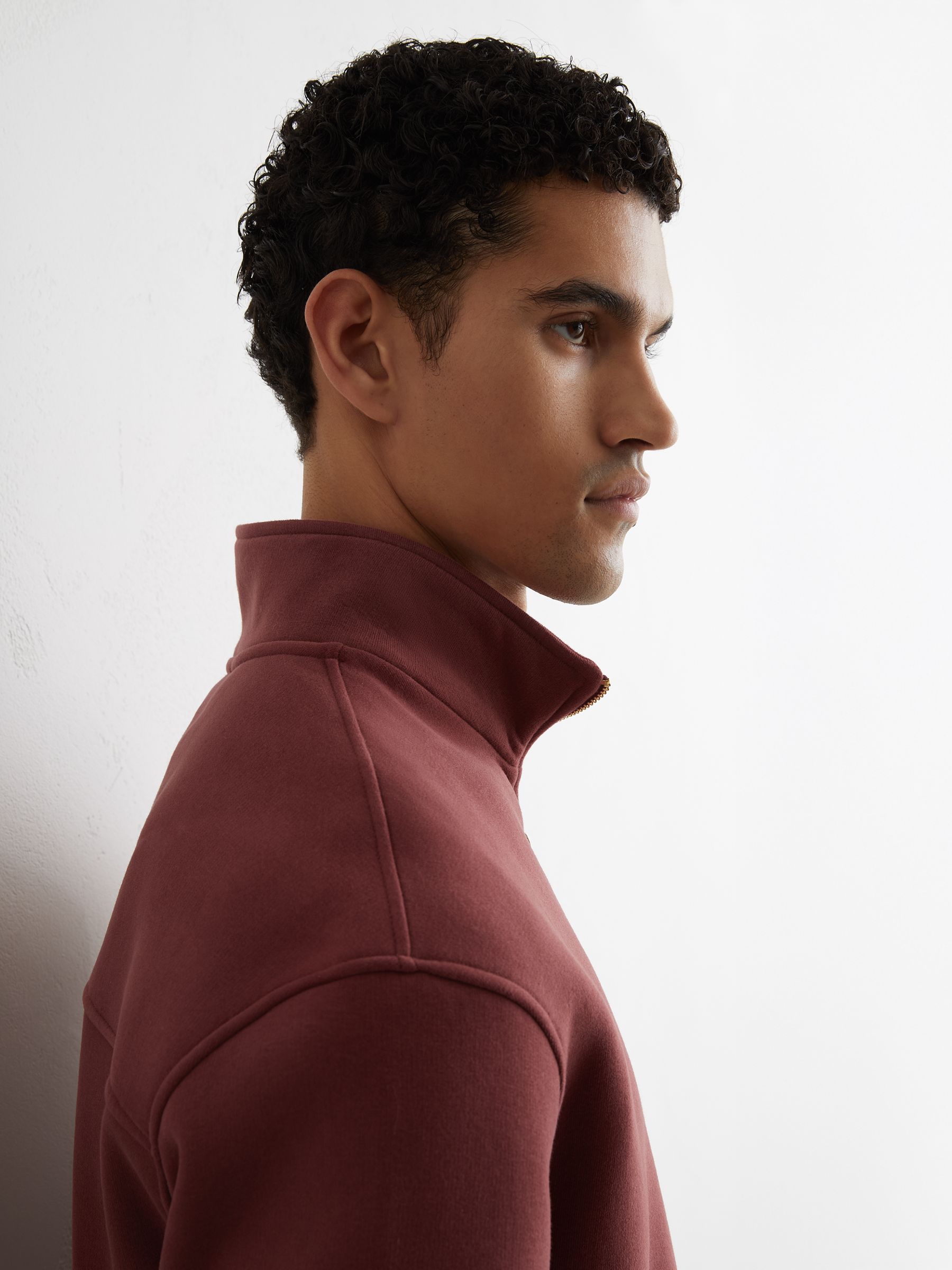 Cotton-Blend Washed Half-Zip Sweatshirt in Raspberry Pink - Image 4 of 7