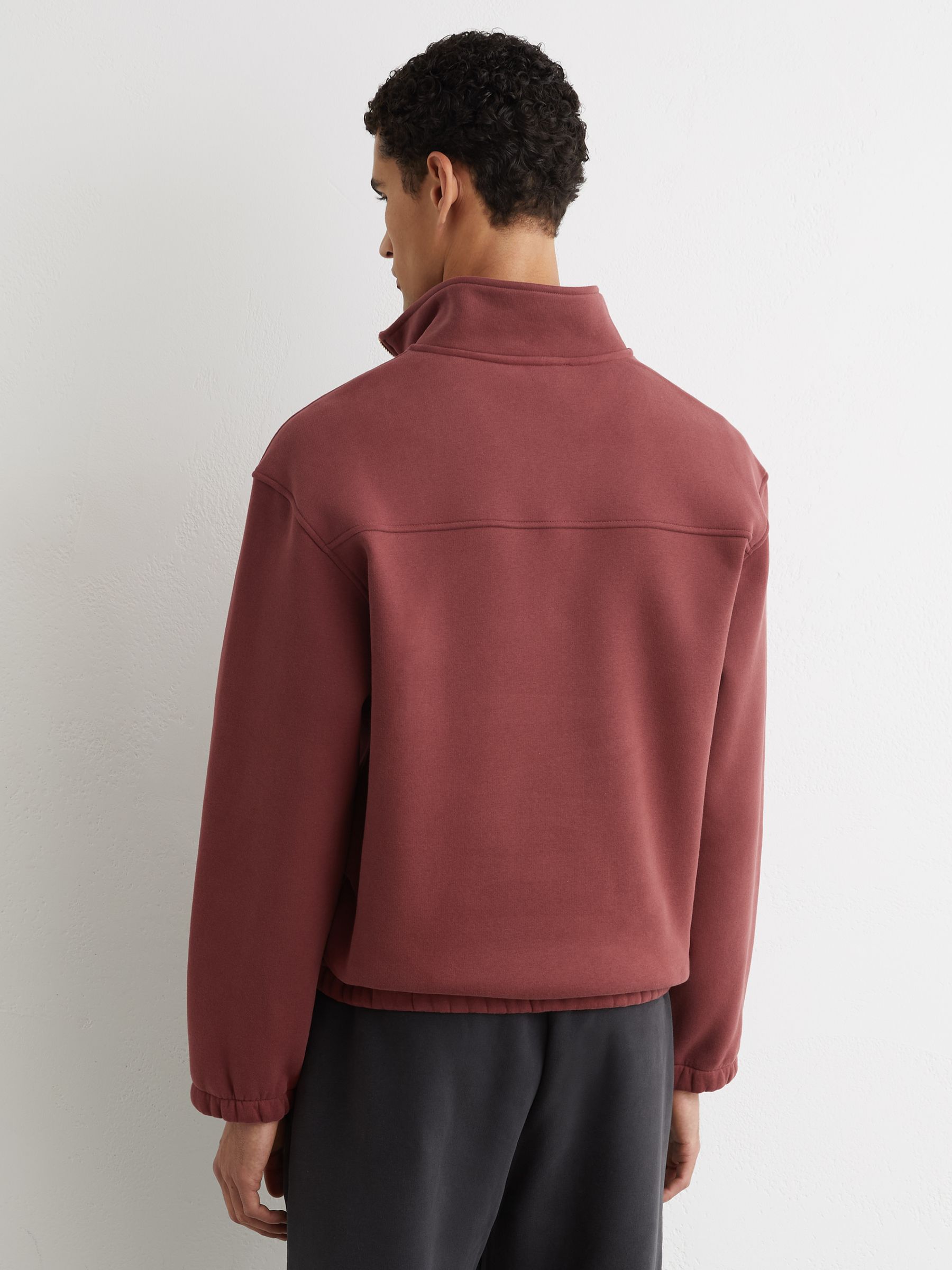 Cotton-Blend Half-Zip Sweatshirt in Raspberry Pink - image 5