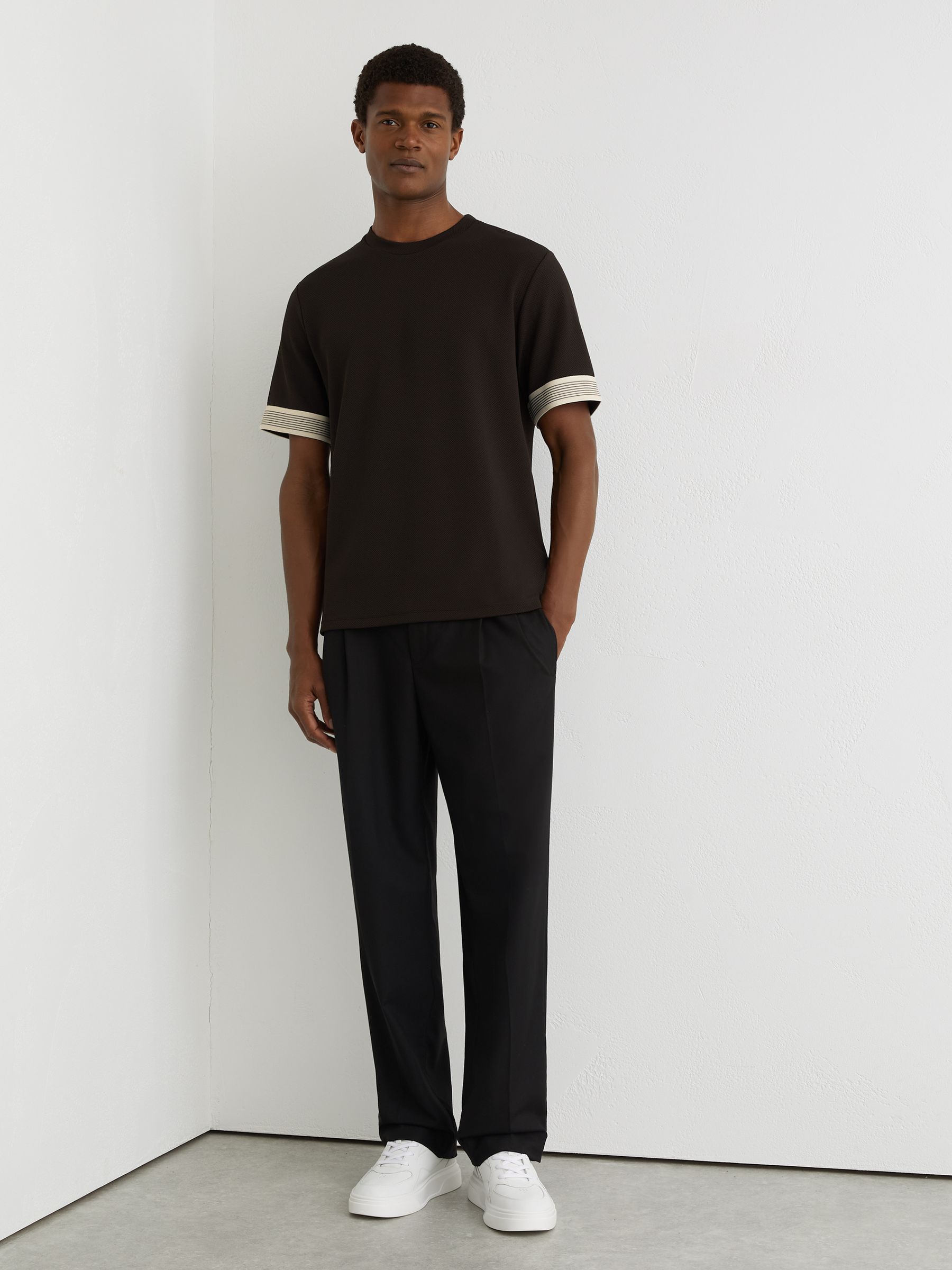 Textured Tape-Cuff Modern-Fit T-Shirt in Chocolate Brown - image 2
