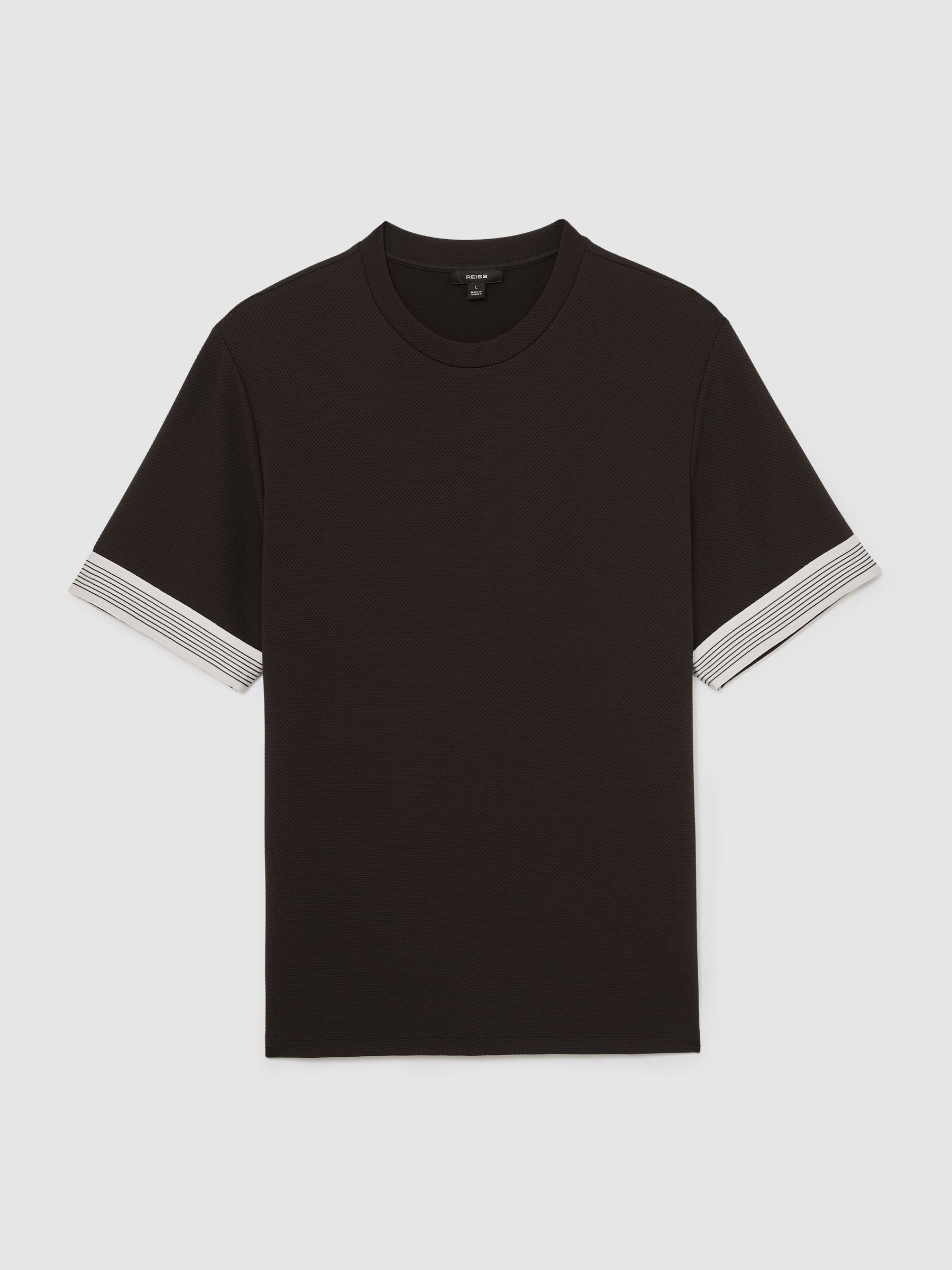 Textured Tape-Cuff T-Shirt in Chocolate Brown - Image 2 of 6 Textured Tape-Cuff T-Shirt in Chocolate Brown - Image 2 of 6