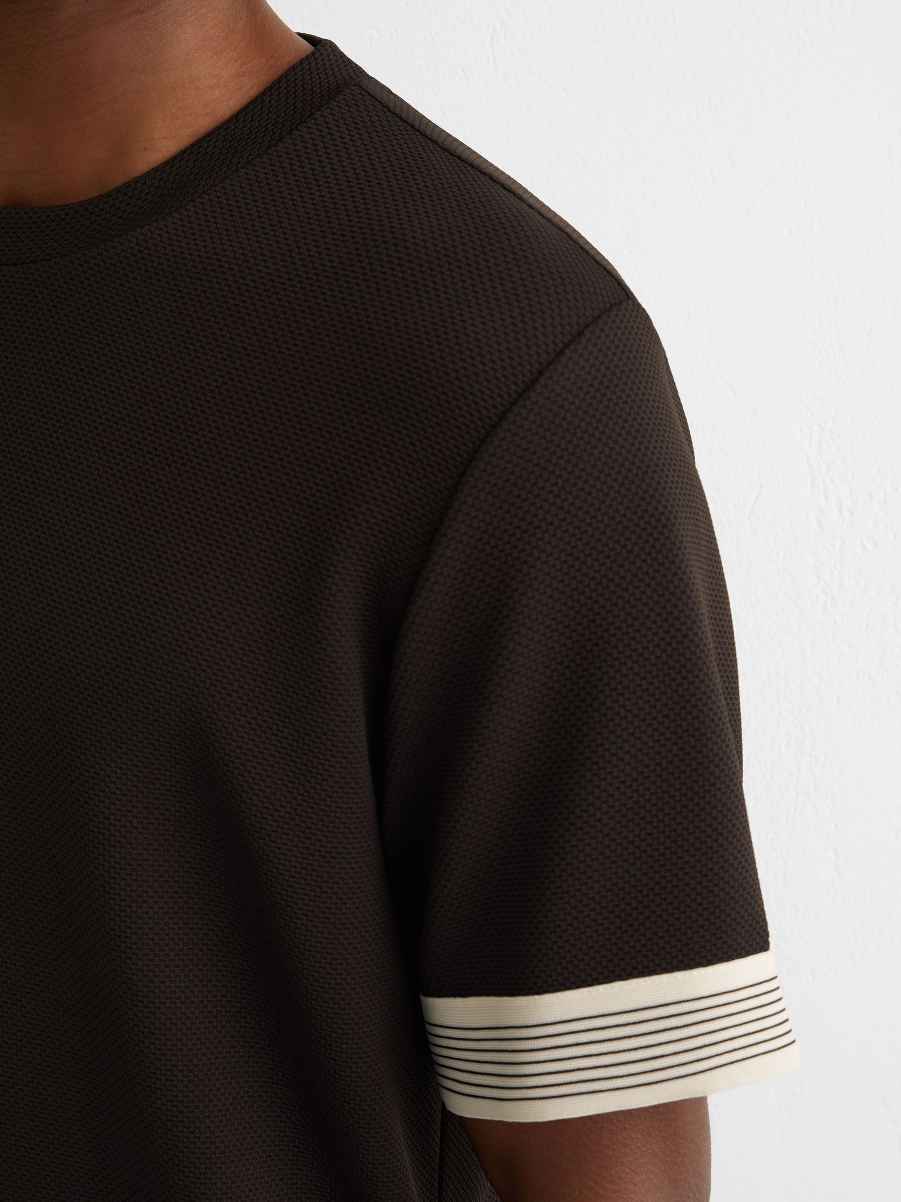 Textured Tape-Cuff Modern-Fit T-Shirt in Chocolate Brown - image 5
