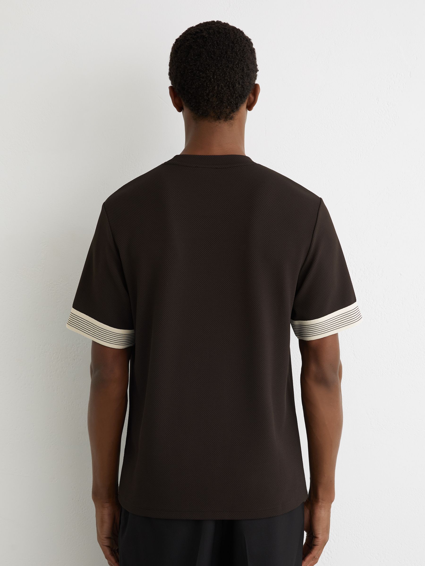 Textured Tape-Cuff Modern-Fit T-Shirt in Chocolate Brown - image 4