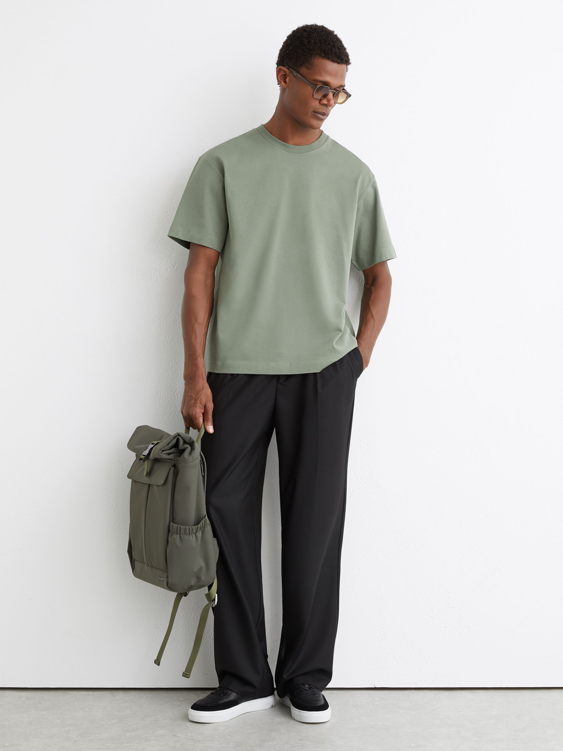 Cotton Garment-Dyed Oversized T-Shirt in Sage Green - Image 3 of 6