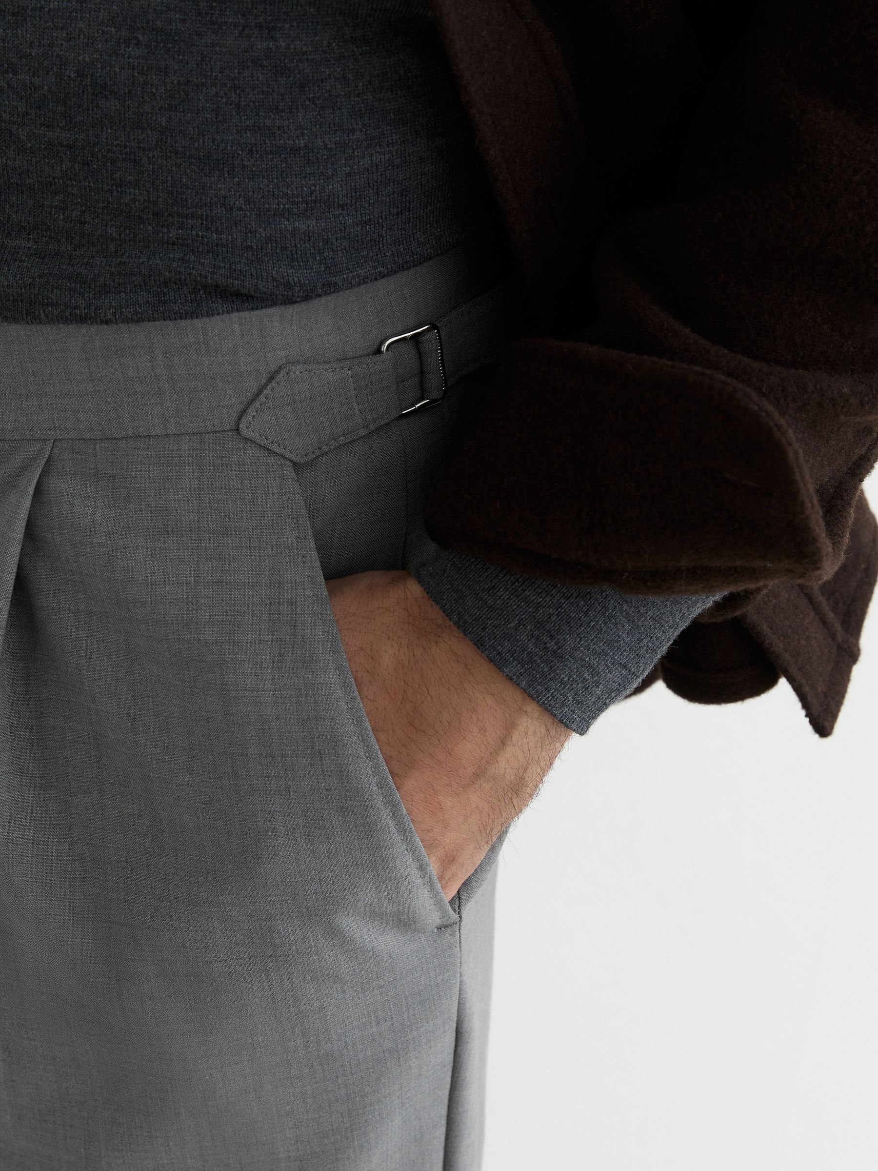 Tailored Fit Side-Adjuster Tailored-Fit Suit Trousers Wool-Blend in Light Grey - image 5