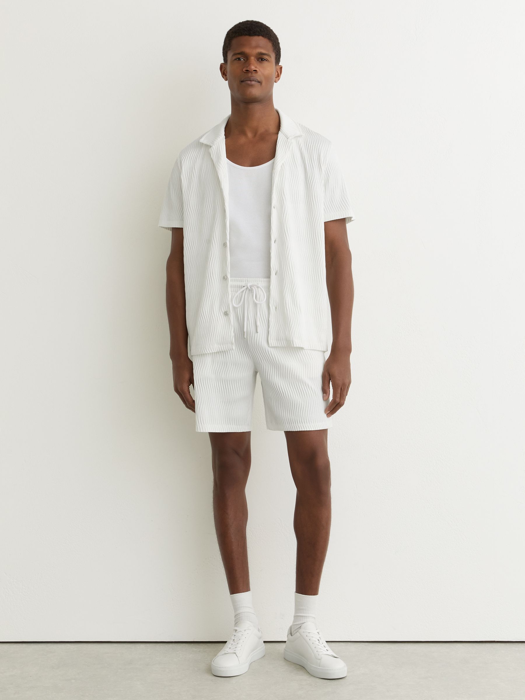 Textured-Wave Drawstring Shorts in White - Image 1 of 7