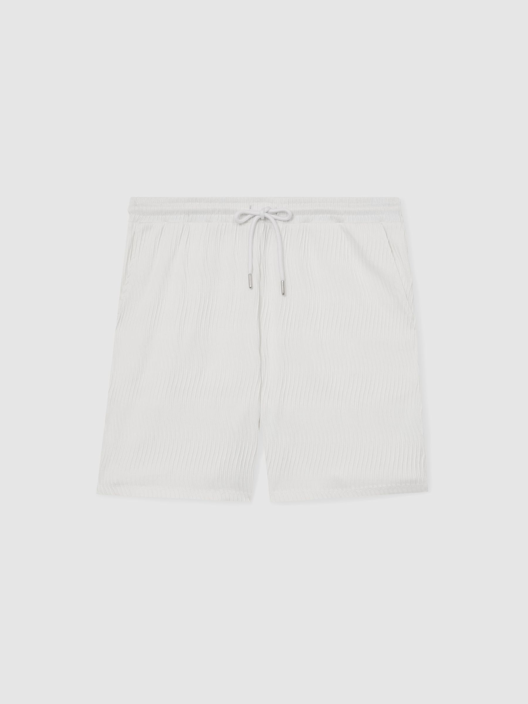Textured-Wave Drawstring Shorts in White - image 1