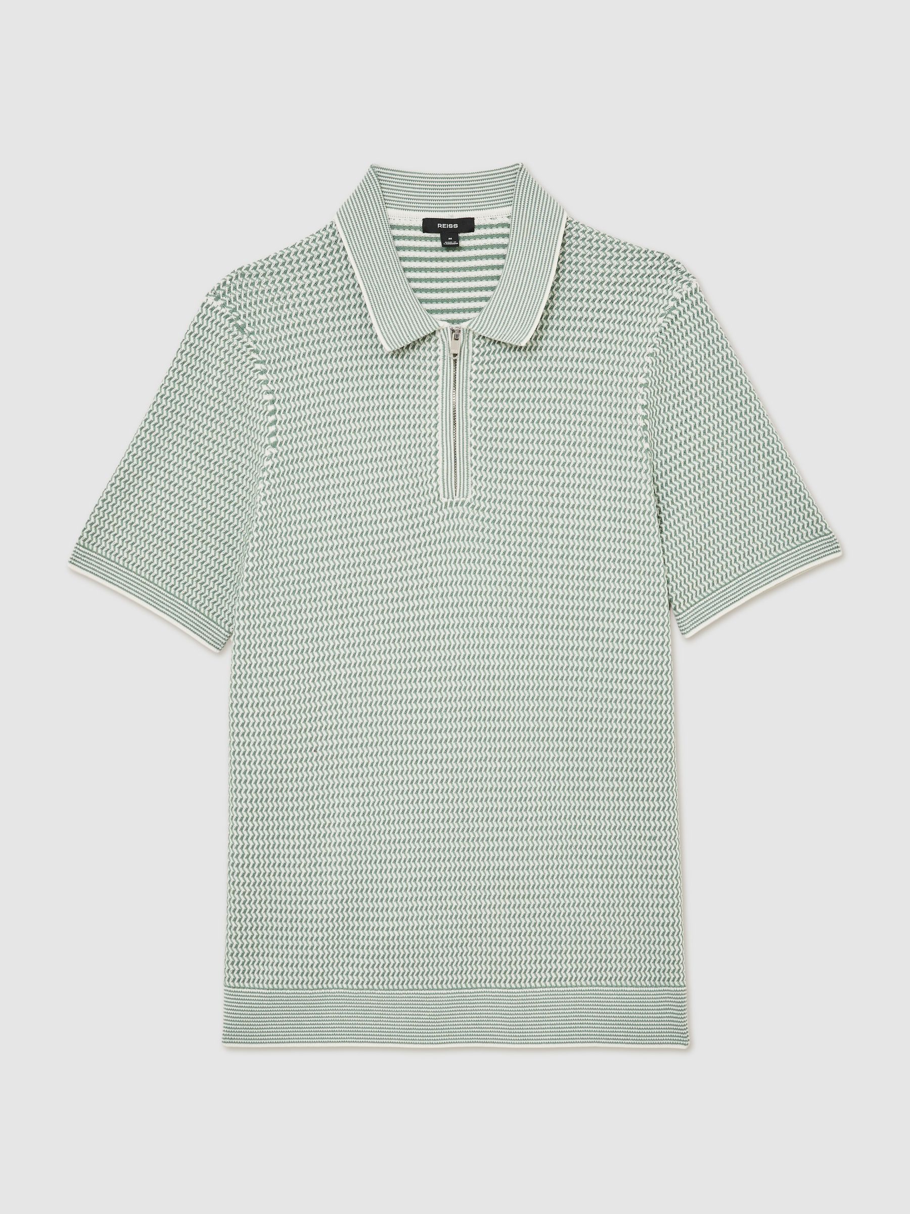 Textured-Knit Half-Zip Polo Shirt in Soft Sage Green - image 1